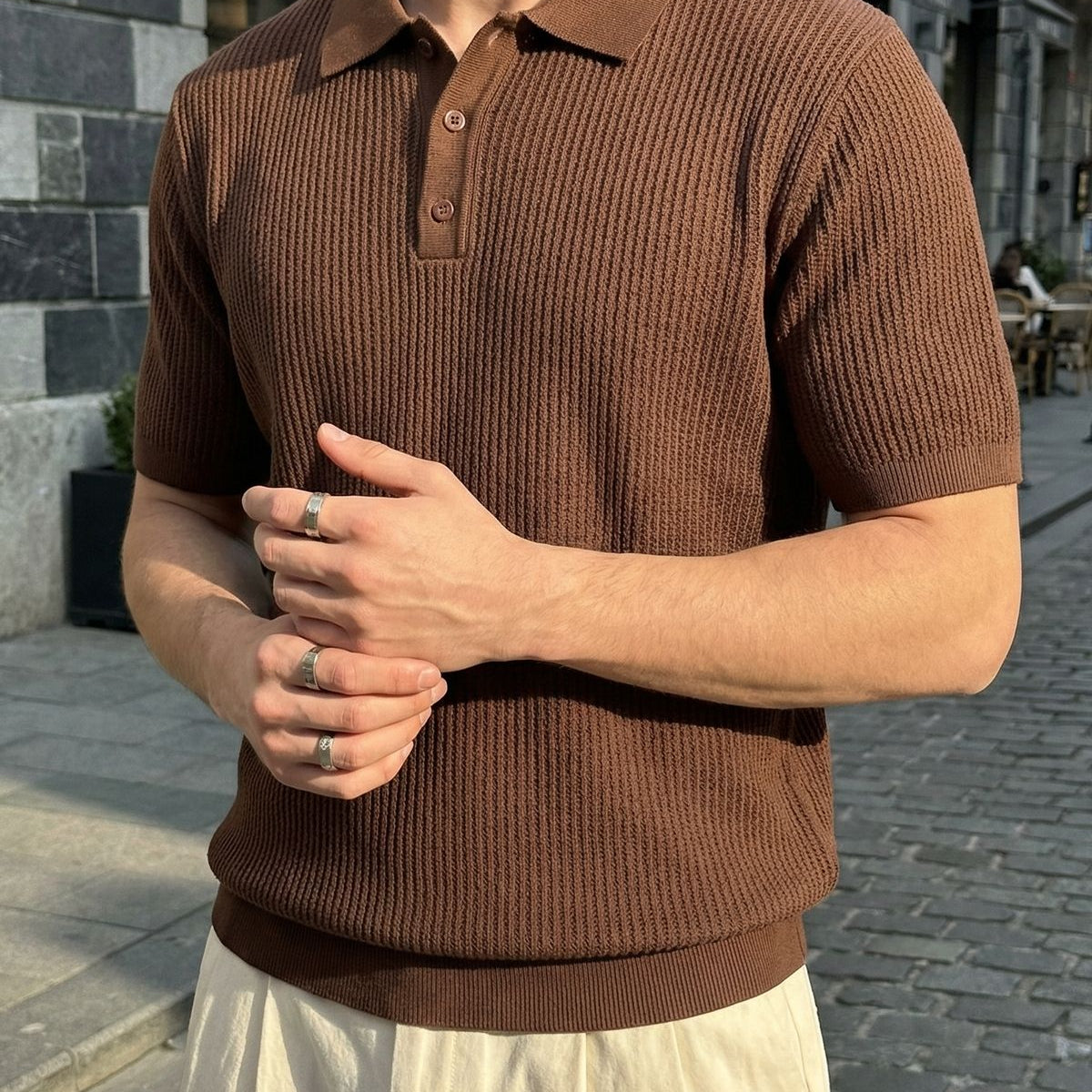 Bande Regular Fit Erkek Kısa Kol Triko Polo Yaka Dokulu Tişört