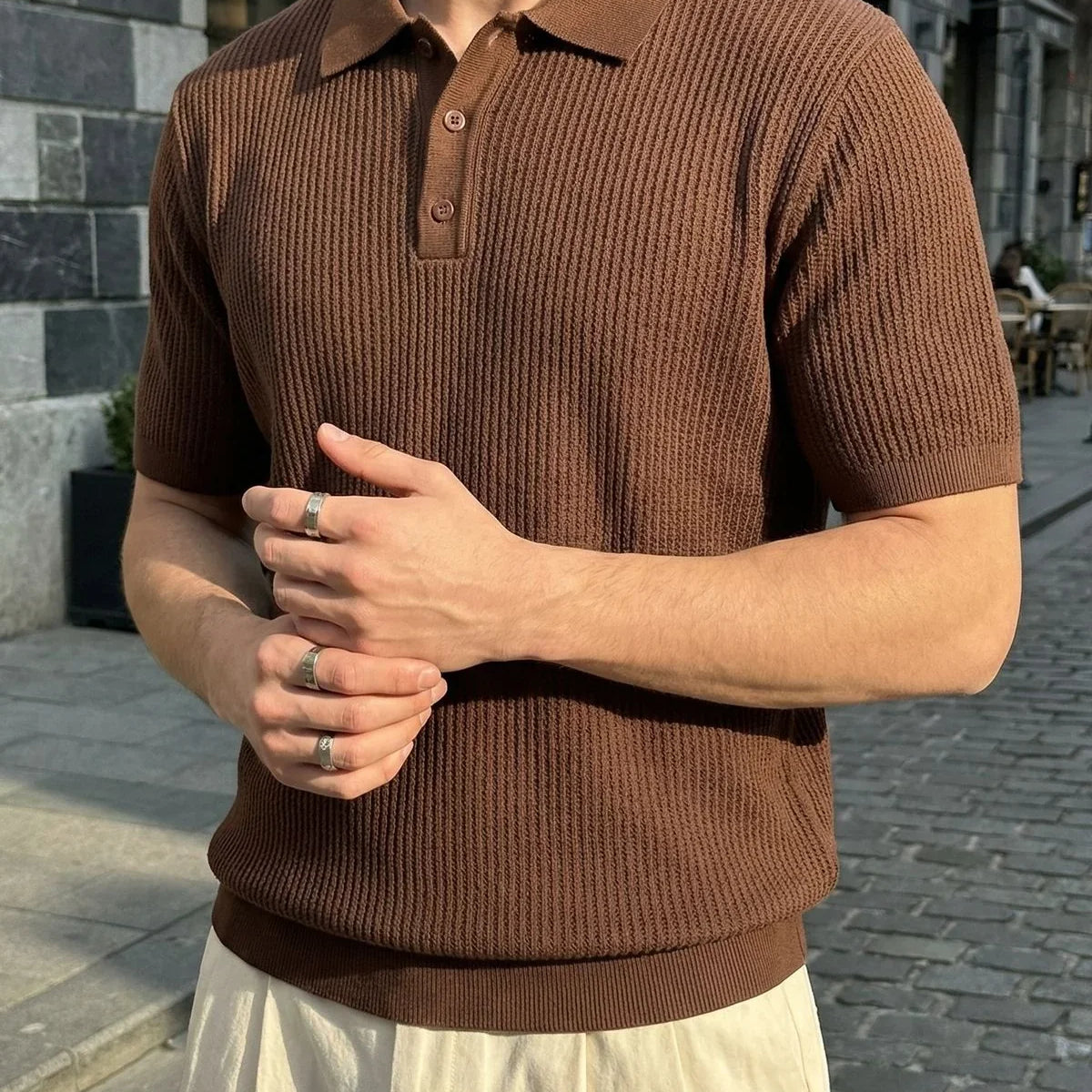 Bande Regular Fit Erkek Kısa Kol Triko Polo Yaka Dokulu Tişört