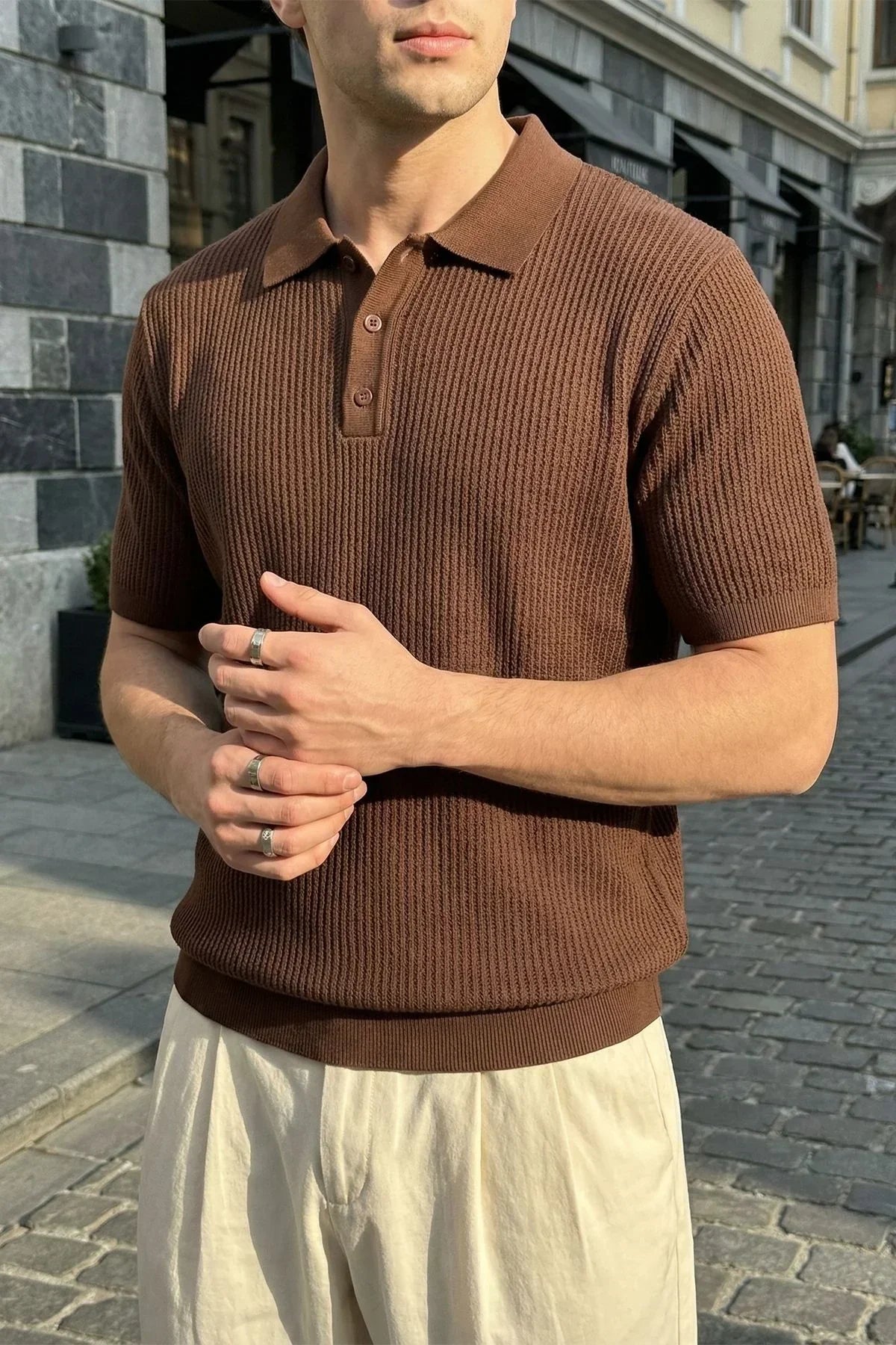 Bande Regular Fit Erkek Kısa Kol Triko Polo Yaka Dokulu Tişört - Livio Ferri