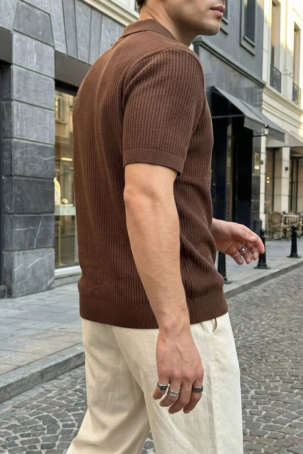 Bande Regular Fit Erkek Kısa Kol Triko Polo Yaka Dokulu Tişört - Livio Ferri
