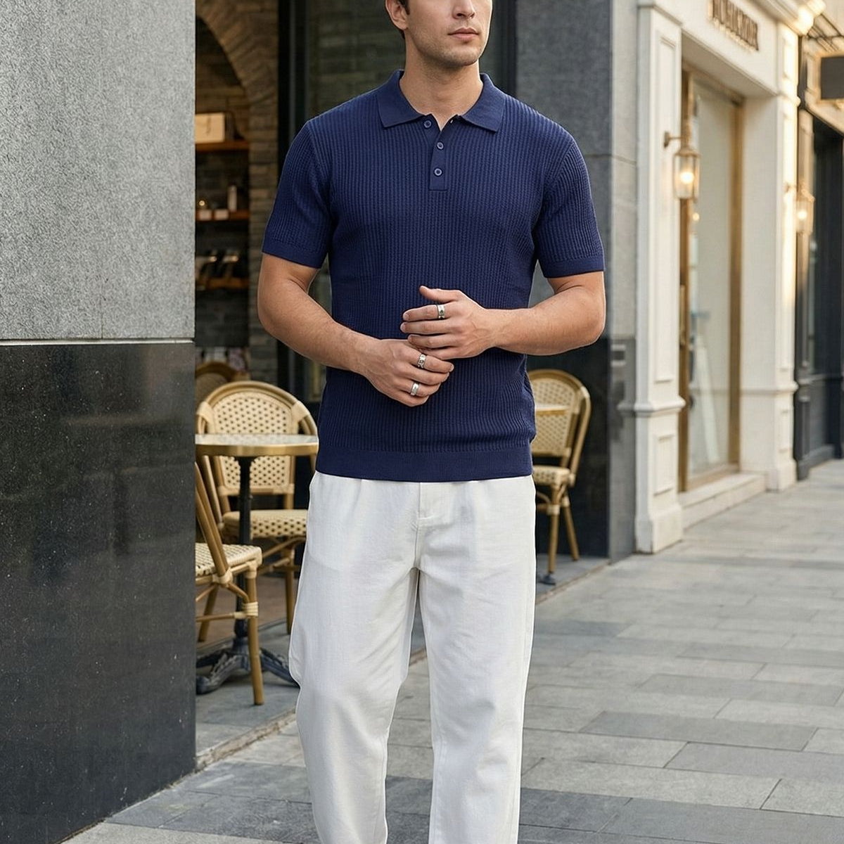 Bande Regular Fit Erkek Kısa Kol Triko Polo Yaka Dokulu Tişört