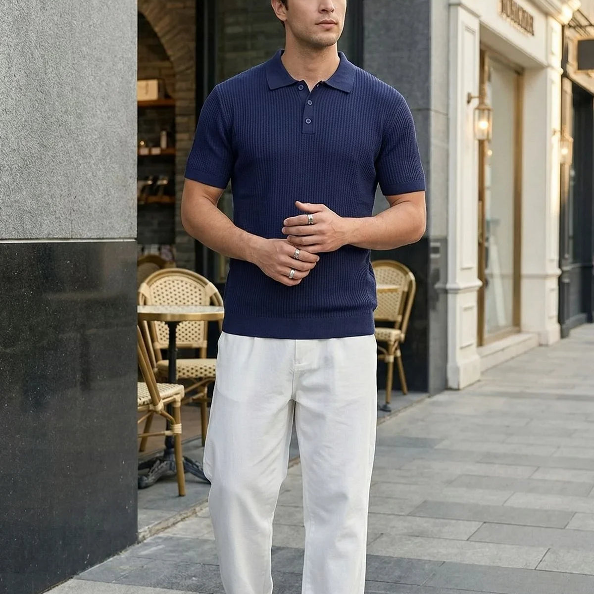 Bande Regular Fit Erkek Kısa Kol Triko Polo Yaka Dokulu Tişört