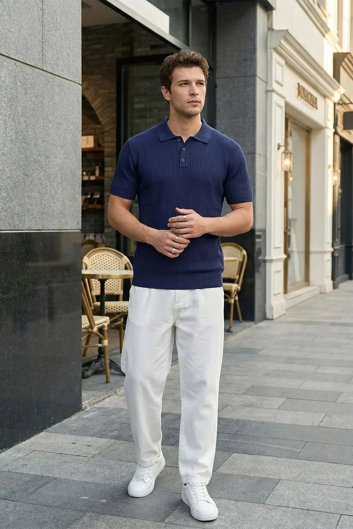 Bande Regular Fit Erkek Kısa Kol Triko Polo Yaka Dokulu Tişört - Livio Ferri