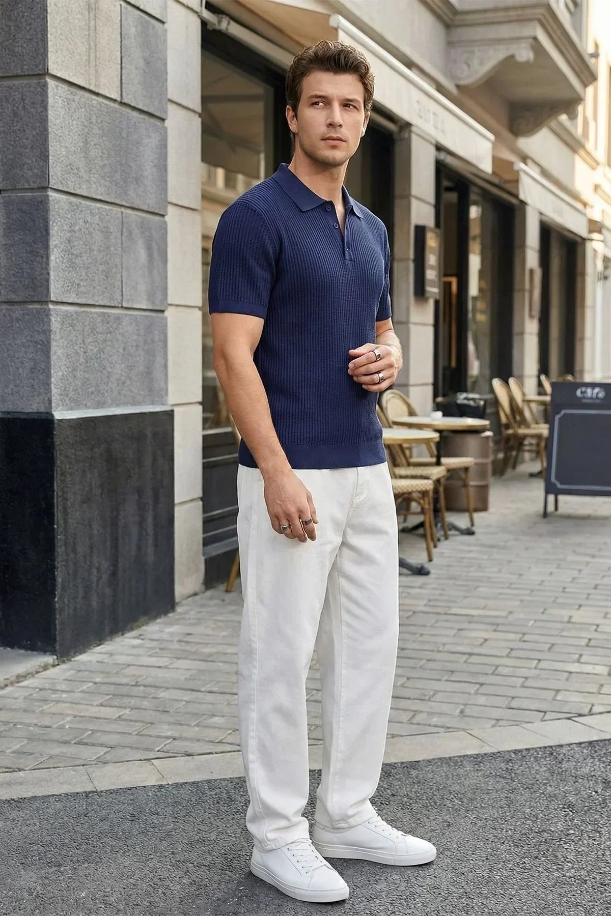 Bande Regular Fit Erkek Kısa Kol Triko Polo Yaka Dokulu Tişört - Livio Ferri