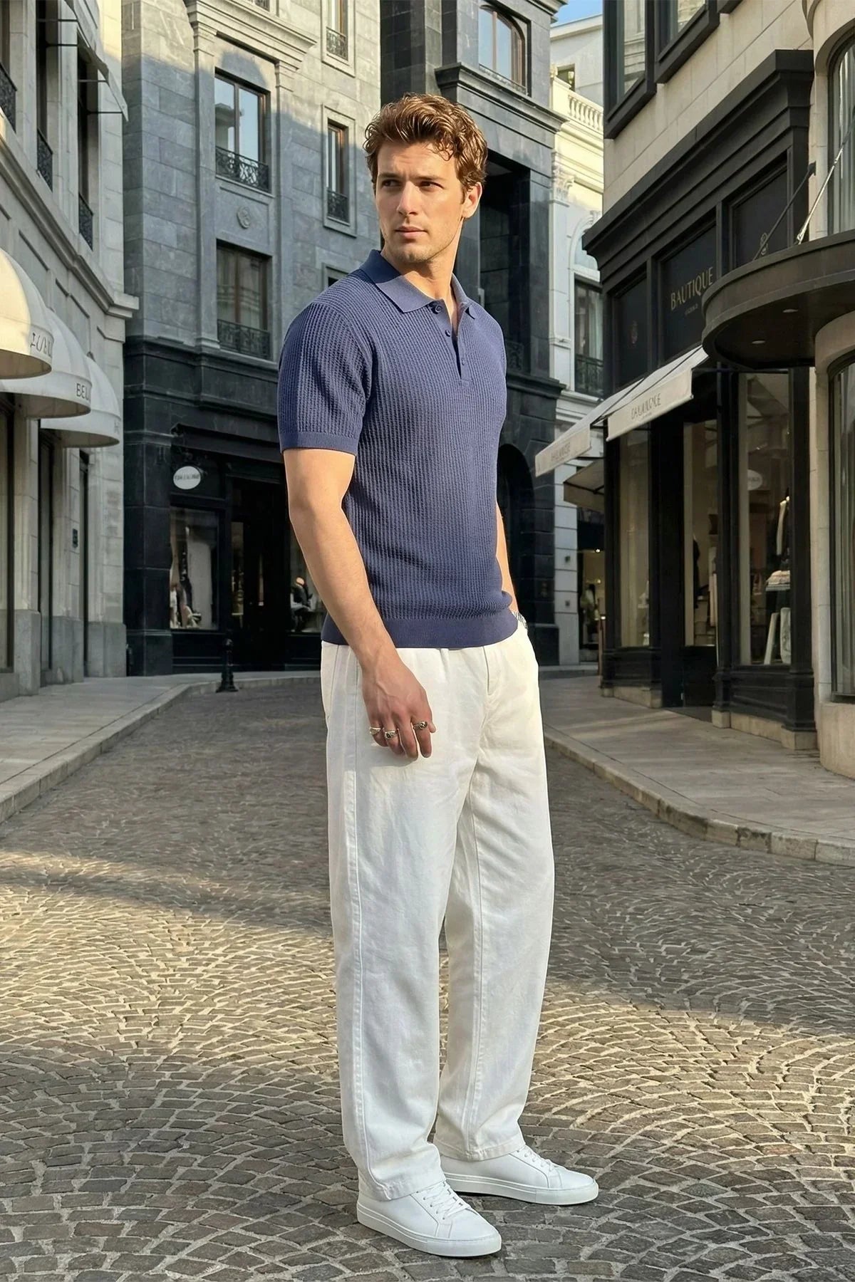 Bande Regular Fit Erkek Kısa Kol Triko Polo Yaka Dokulu Tişört - Livio Ferri