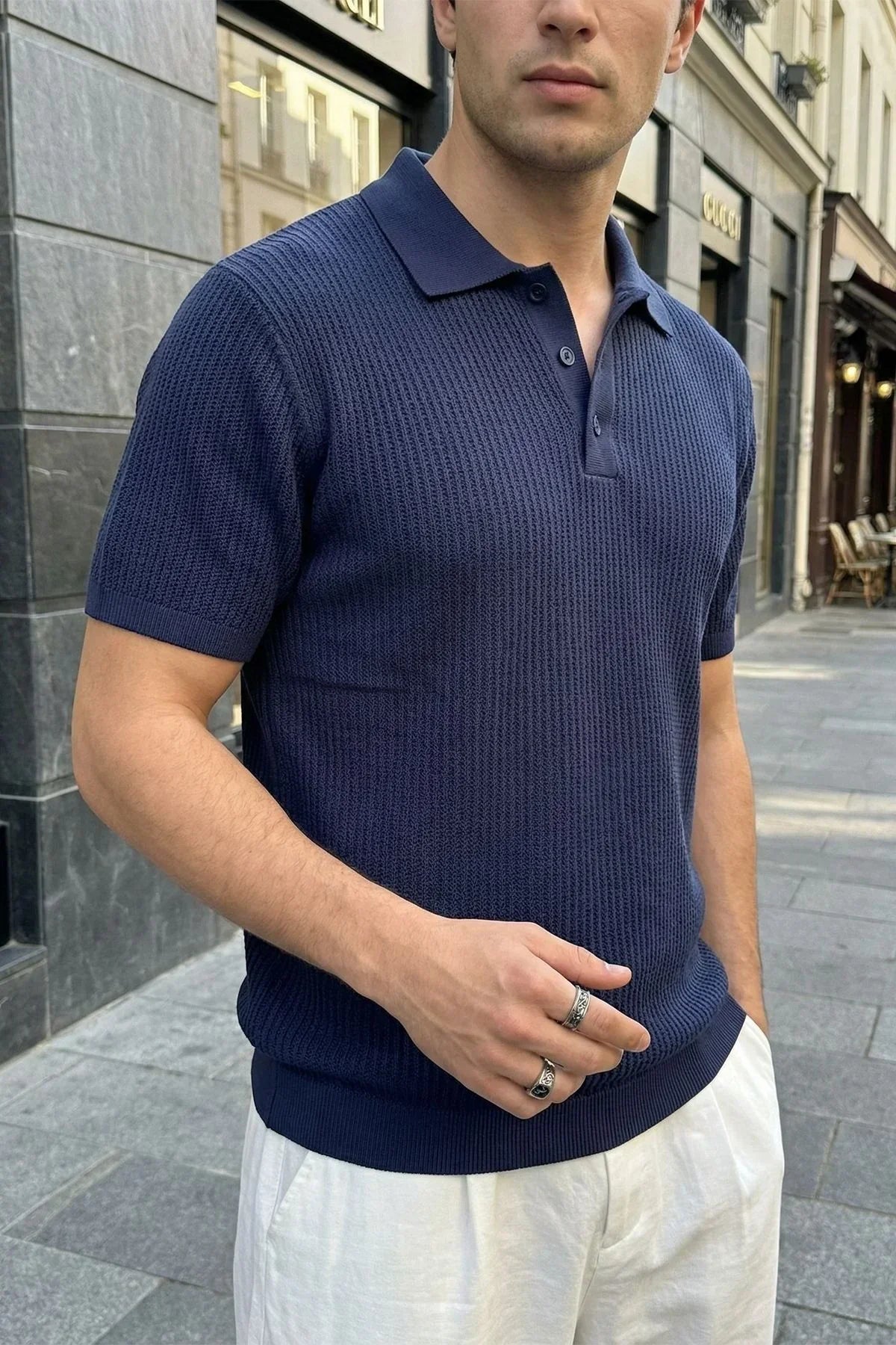 Bande Regular Fit Erkek Kısa Kol Triko Polo Yaka Dokulu Tişört - Livio Ferri