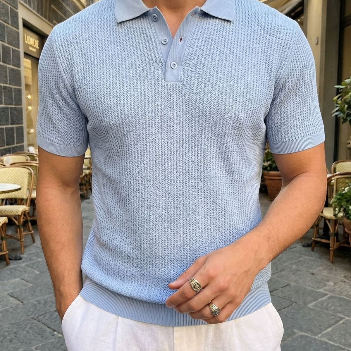 Bande Regular Fit Erkek Kısa Kol Triko Polo Yaka Dokulu Tişört