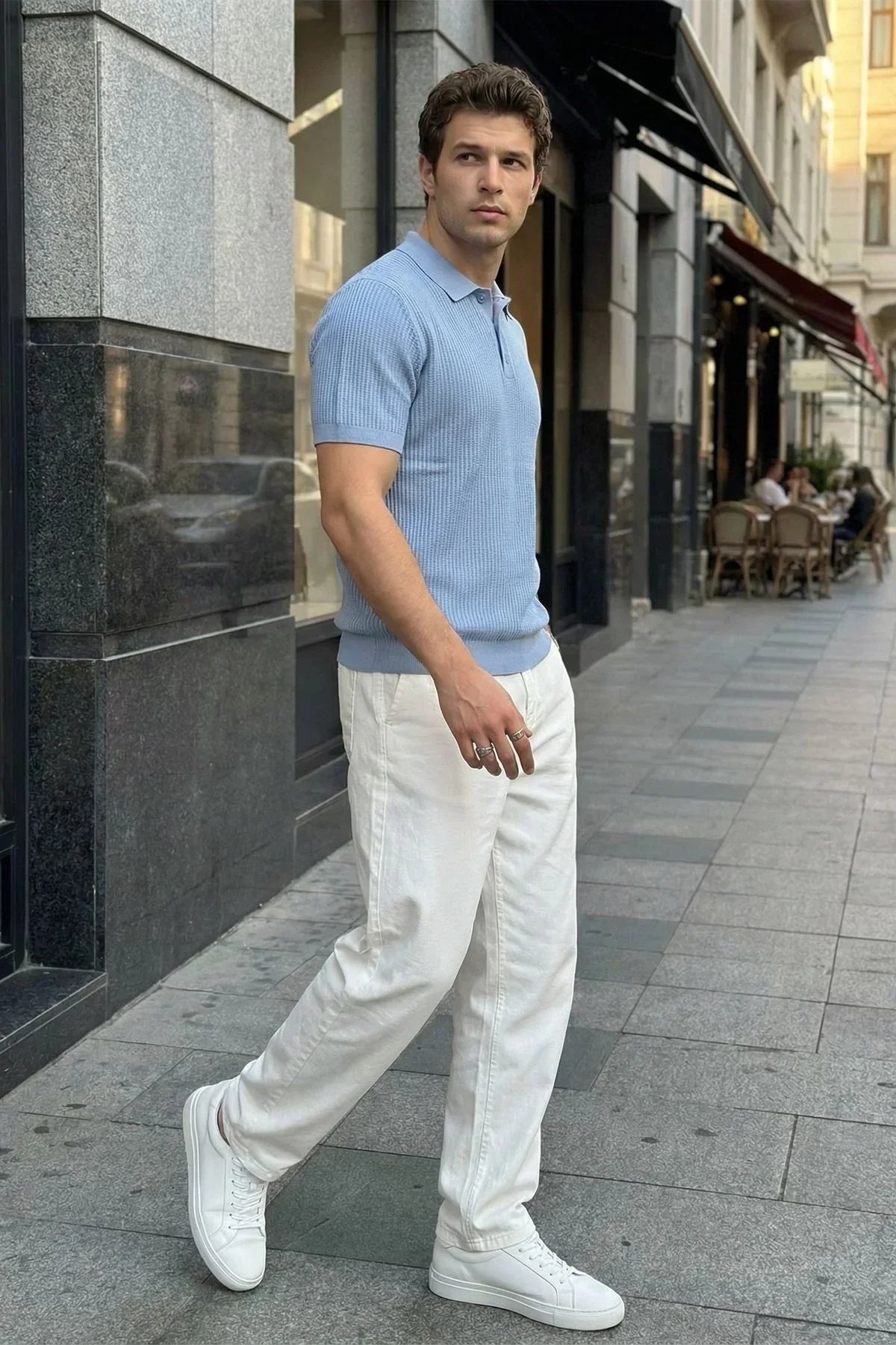 Bande Regular Fit Erkek Kısa Kol Triko Polo Yaka Dokulu Tişört - Livio Ferri