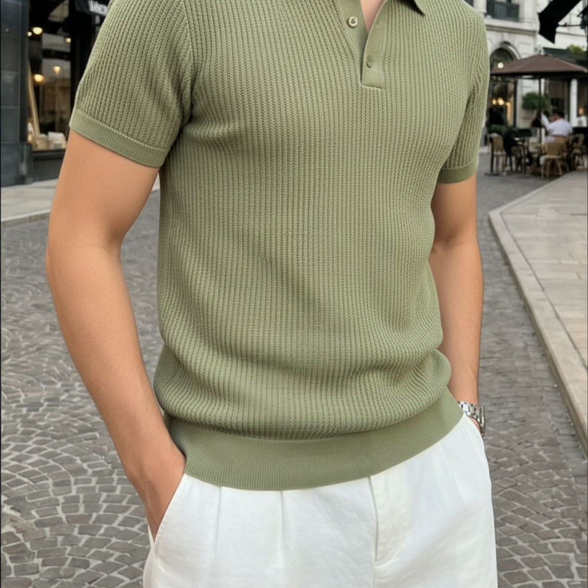 Bande Regular Fit Erkek Kısa Kol Triko Polo Yaka Dokulu Tişört