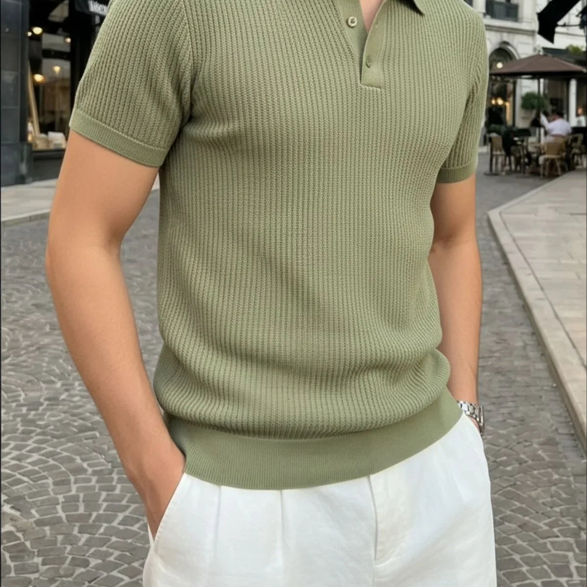 Bande Regular Fit Erkek Kısa Kol Triko Polo Yaka Dokulu Tişört