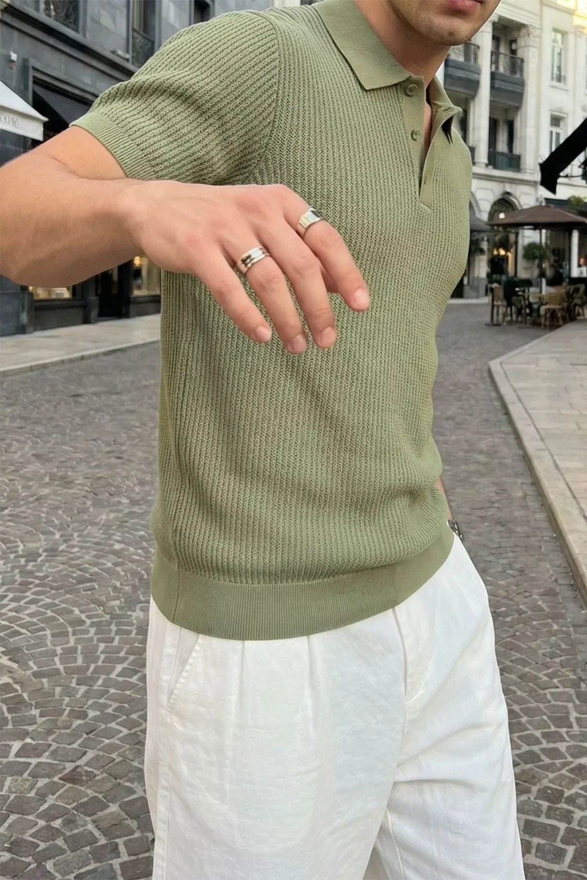 Bande Regular Fit Erkek Kısa Kol Triko Polo Yaka Dokulu Tişört - Livio Ferri