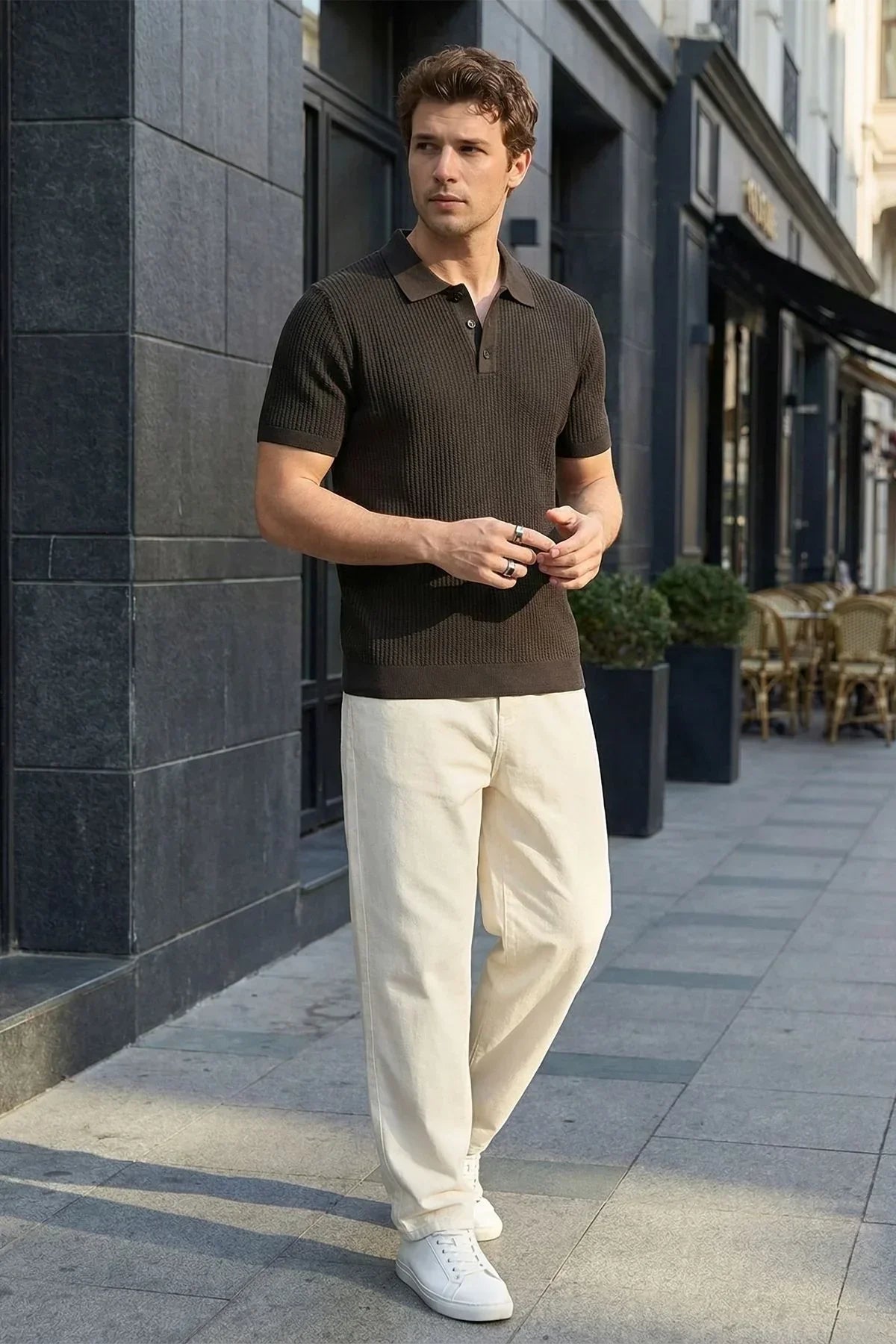 Bande Regular Fit Erkek Kısa Kol Triko Polo Yaka Dokulu Tişört - Livio Ferri