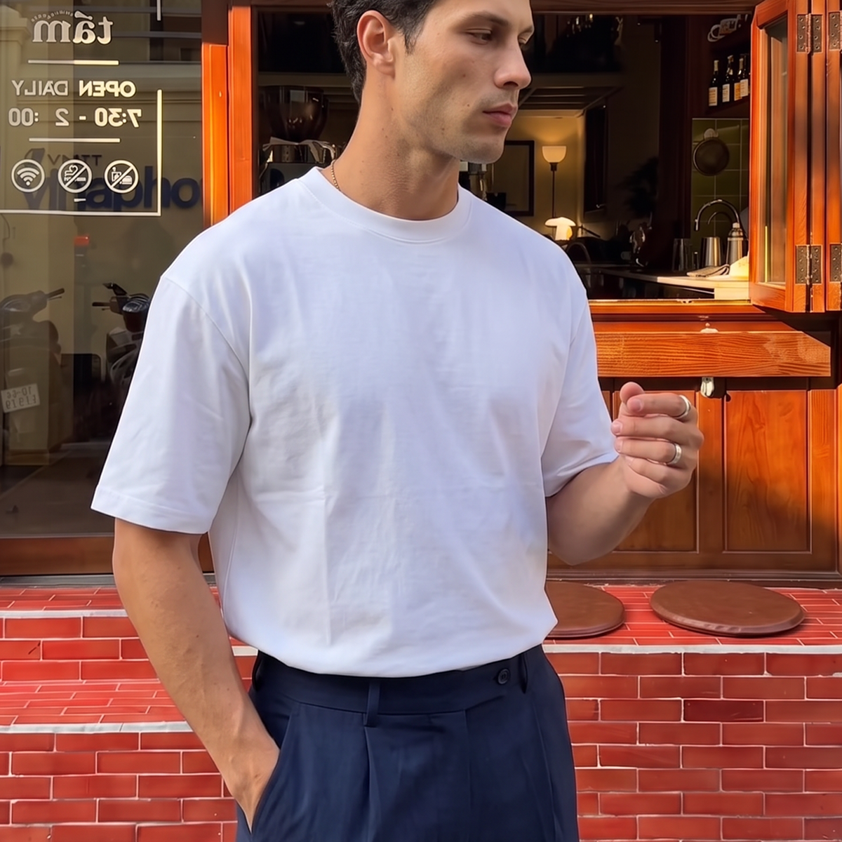 Bari Premium %100 Pamuk Oversize Basic Bisiklet Yaka Erkek Tişört