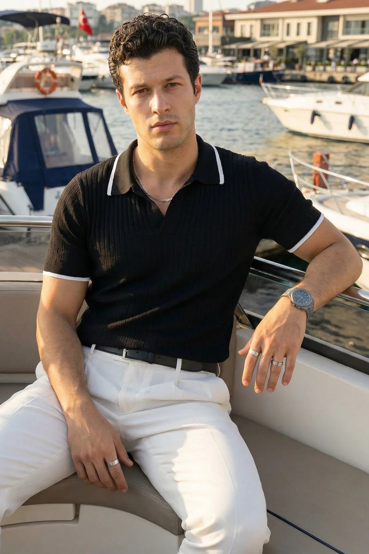 Basay Premium Çizgili Triko Polo Yaka Erkek Tişört - Livio Ferri