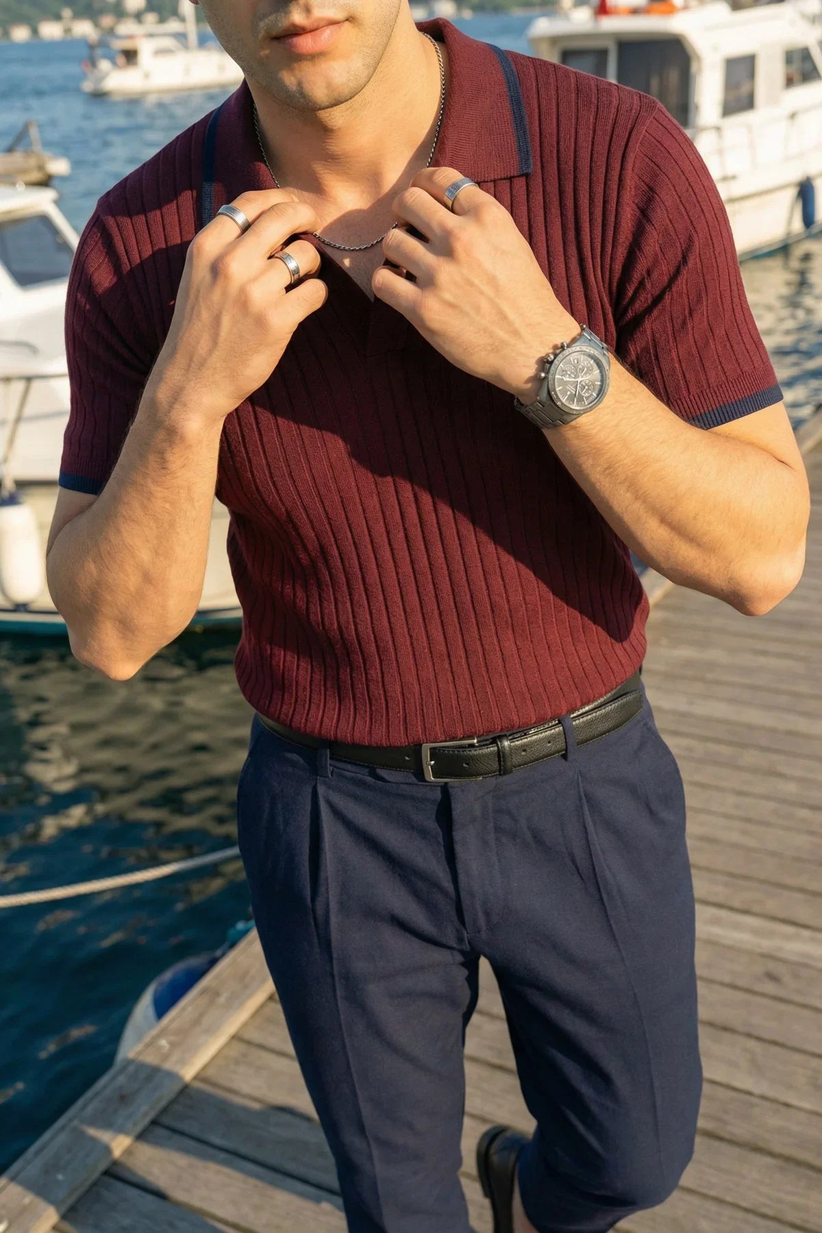 Basay Premium Çizgili Triko Polo Yaka Erkek Tişört - Livio Ferri