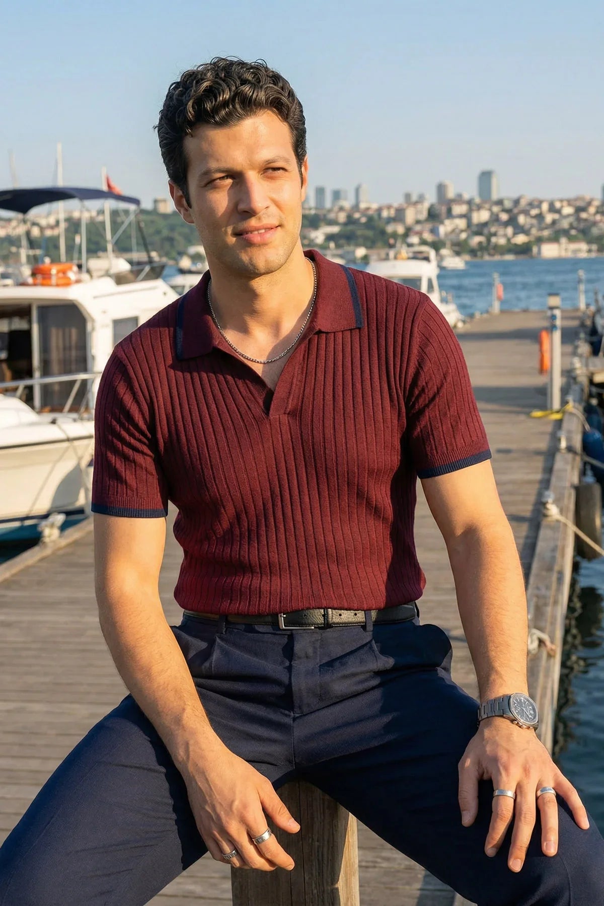 Basay Premium Çizgili Triko Polo Yaka Erkek Tişört - Livio Ferri
