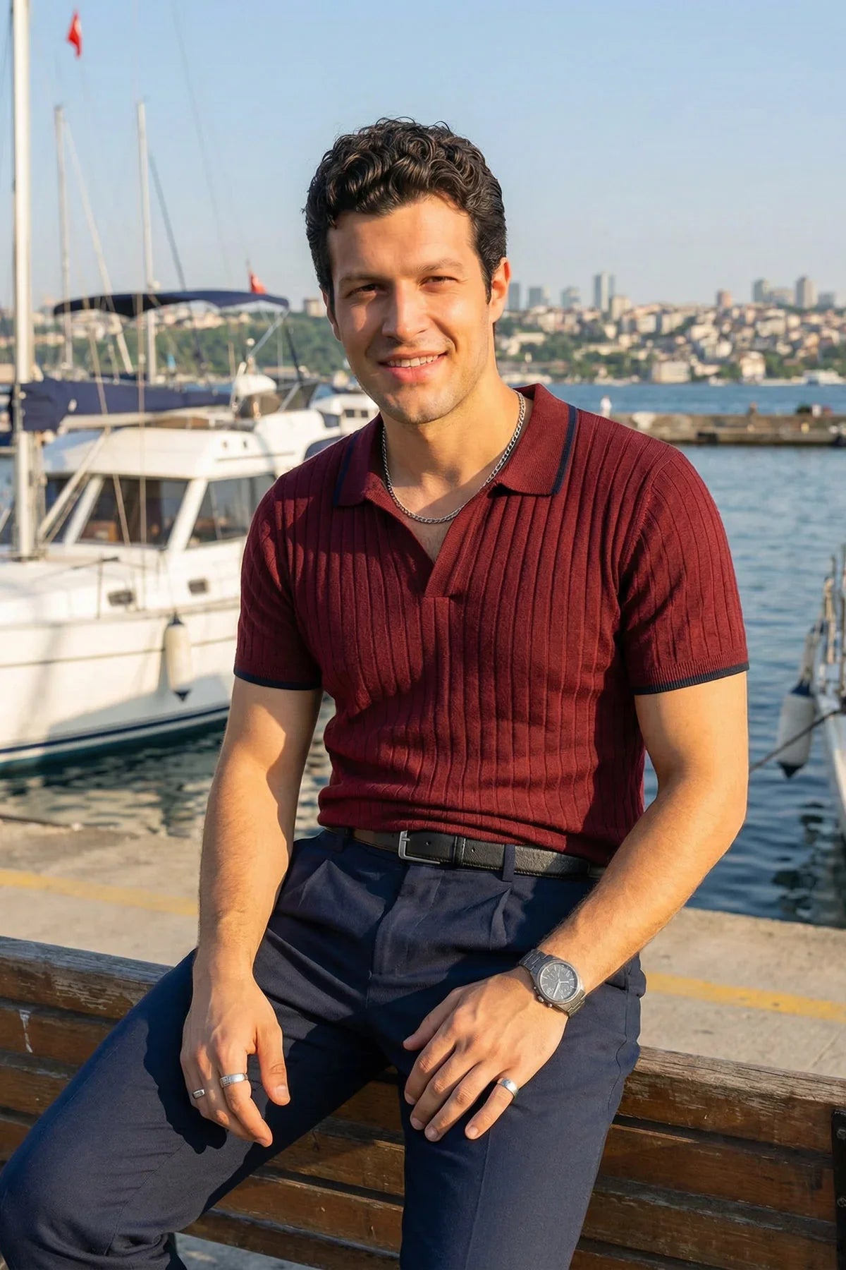 Basay Premium Çizgili Triko Polo Yaka Erkek Tişört - Livio Ferri