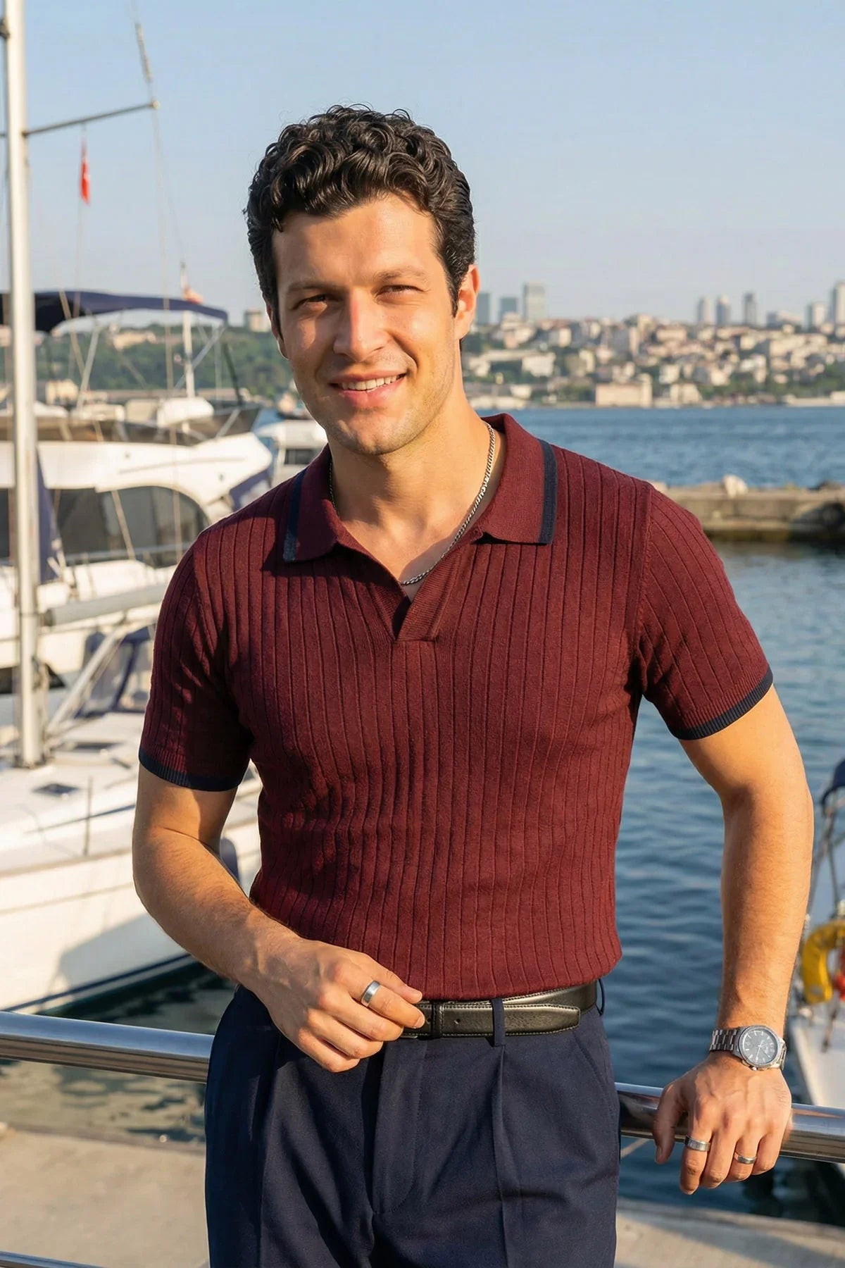Basay Premium Çizgili Triko Polo Yaka Erkek Tişört - Livio Ferri