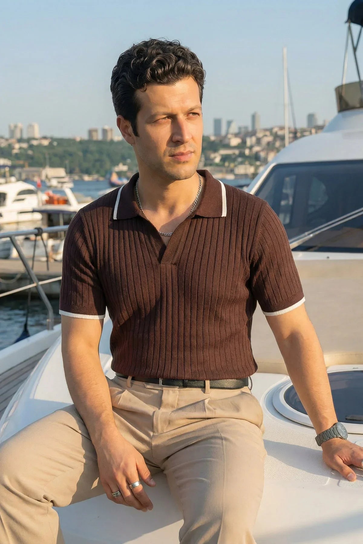 Basay Premium Çizgili Triko Polo Yaka Erkek Tişört - Livio Ferri