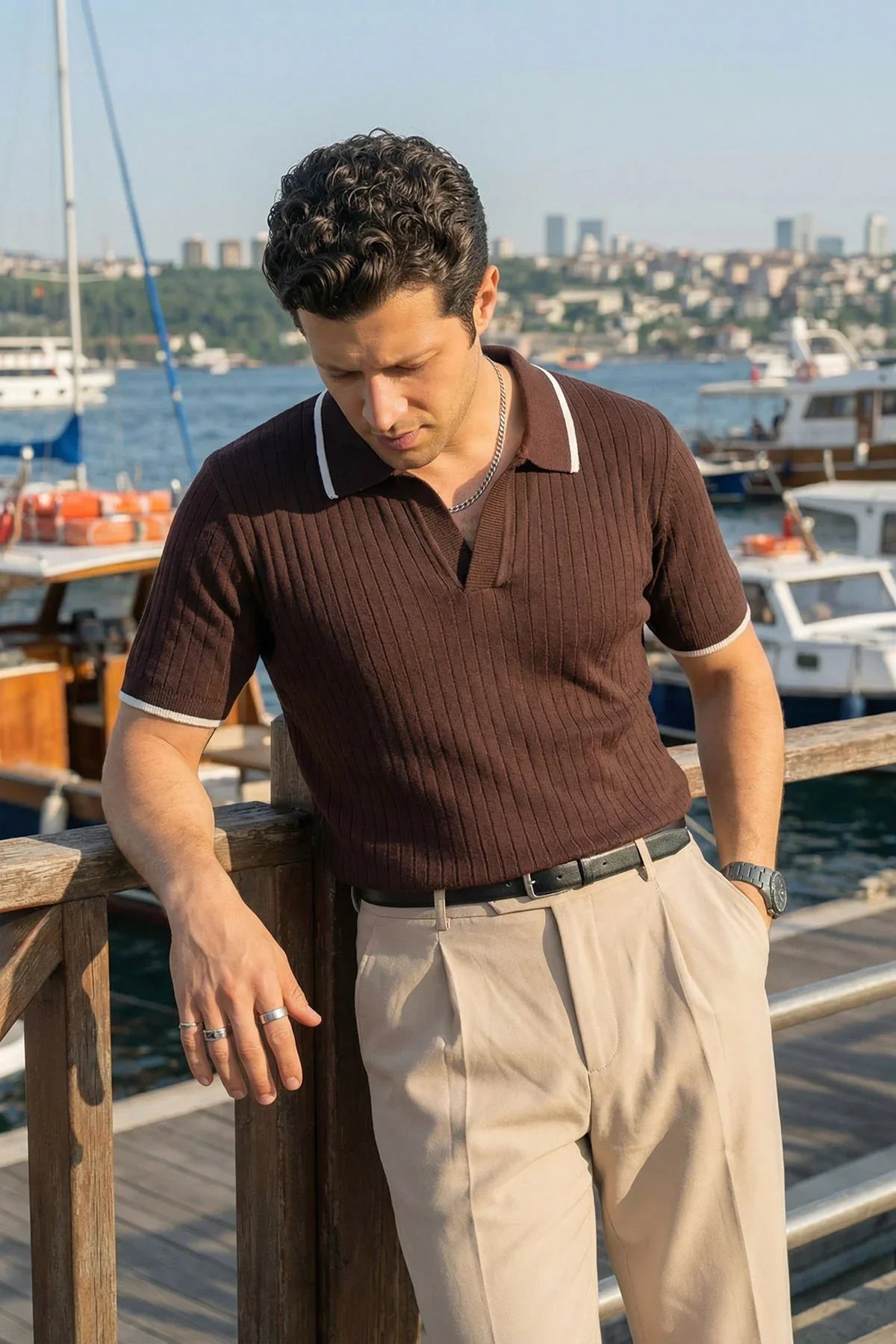 Basay Premium Çizgili Triko Polo Yaka Erkek Tişört - Livio Ferri