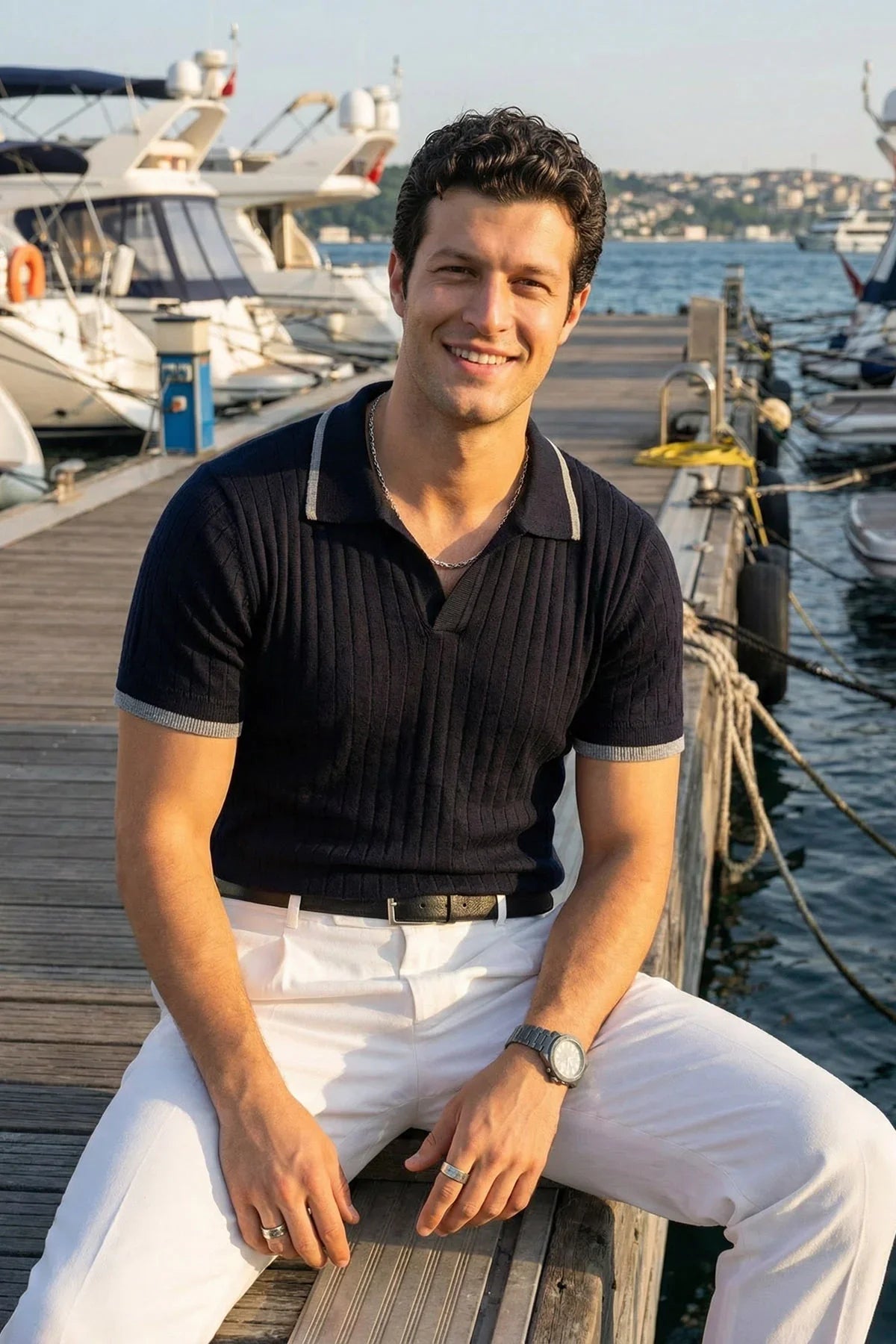 Basay Premium Çizgili Triko Polo Yaka Erkek Tişört - Livio Ferri