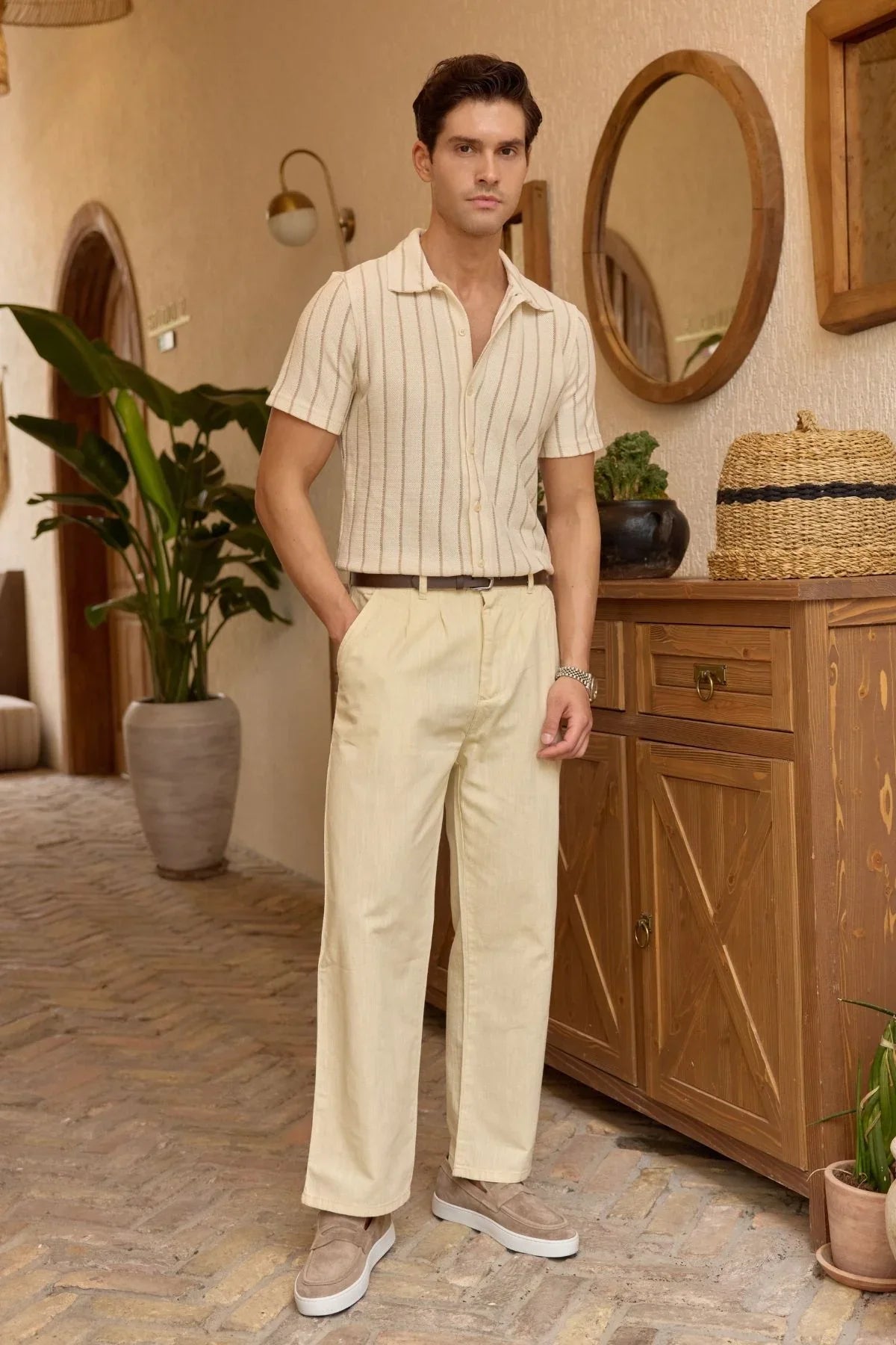 Boso Erkek Çift Pileli Keten Baggy Pantolon - Livio Ferri