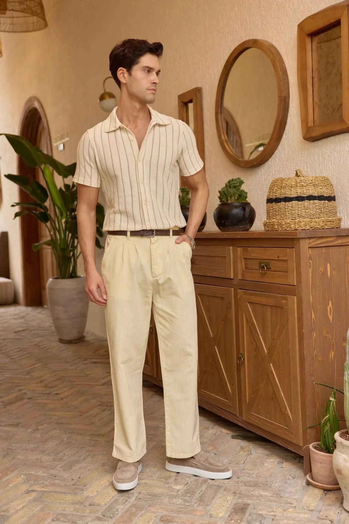 Boso Erkek Çift Pileli Keten Baggy Pantolon - Livio Ferri