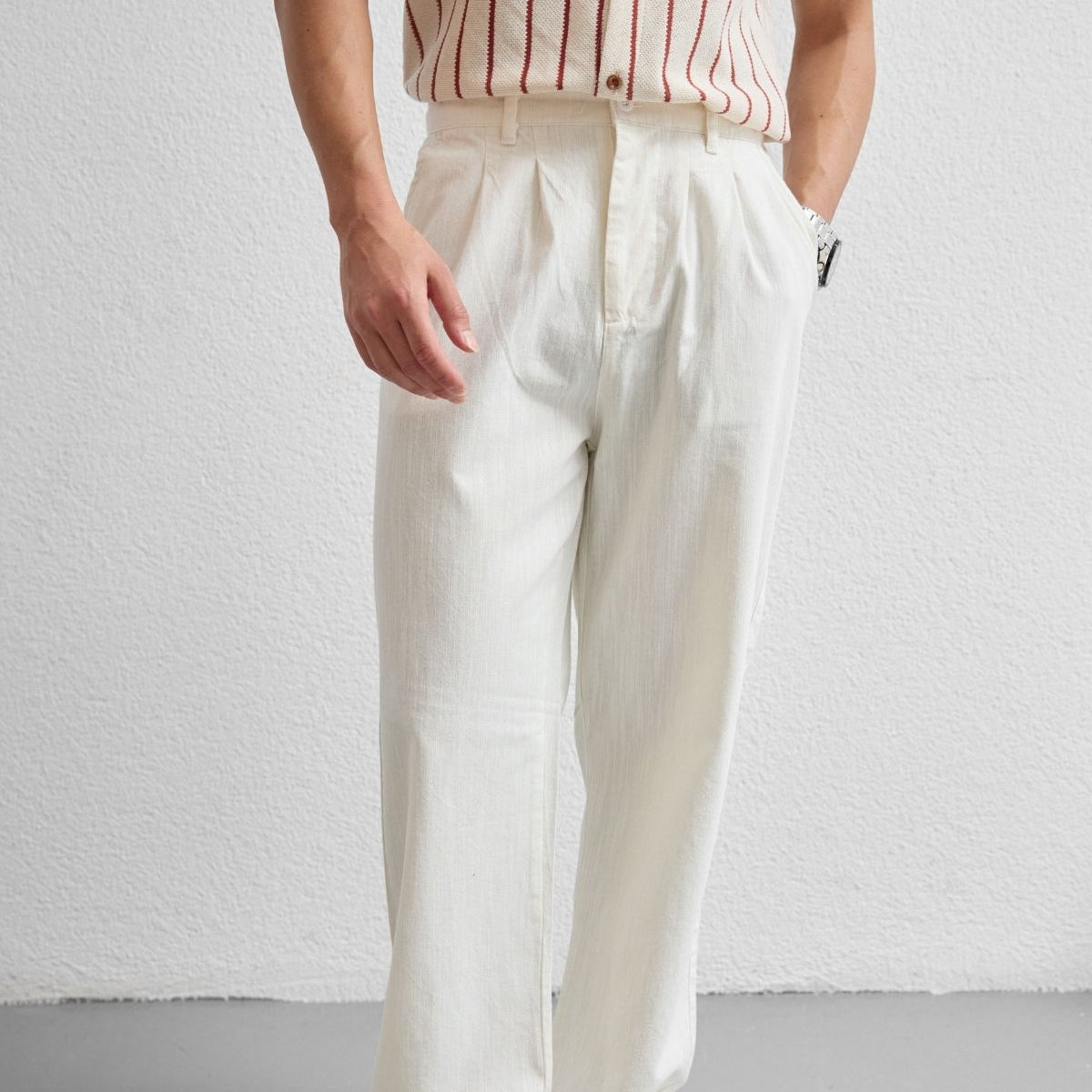 Boso Erkek Çift Pileli Keten Baggy Pantolon