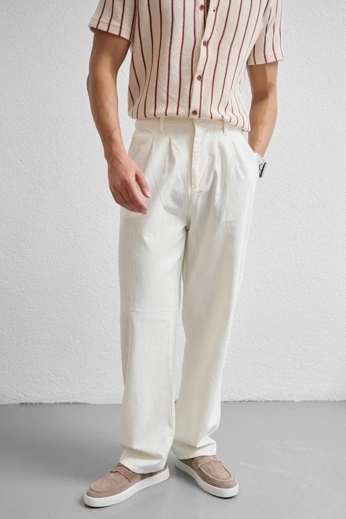 Boso Erkek Çift Pileli Keten Baggy Pantolon - Livio Ferri
