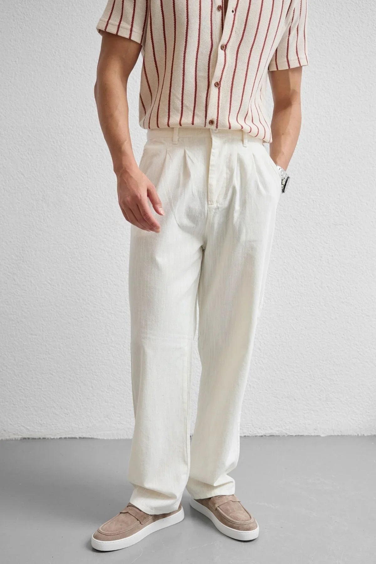 Boso Erkek Çift Pileli Keten Baggy Pantolon - Livio Ferri