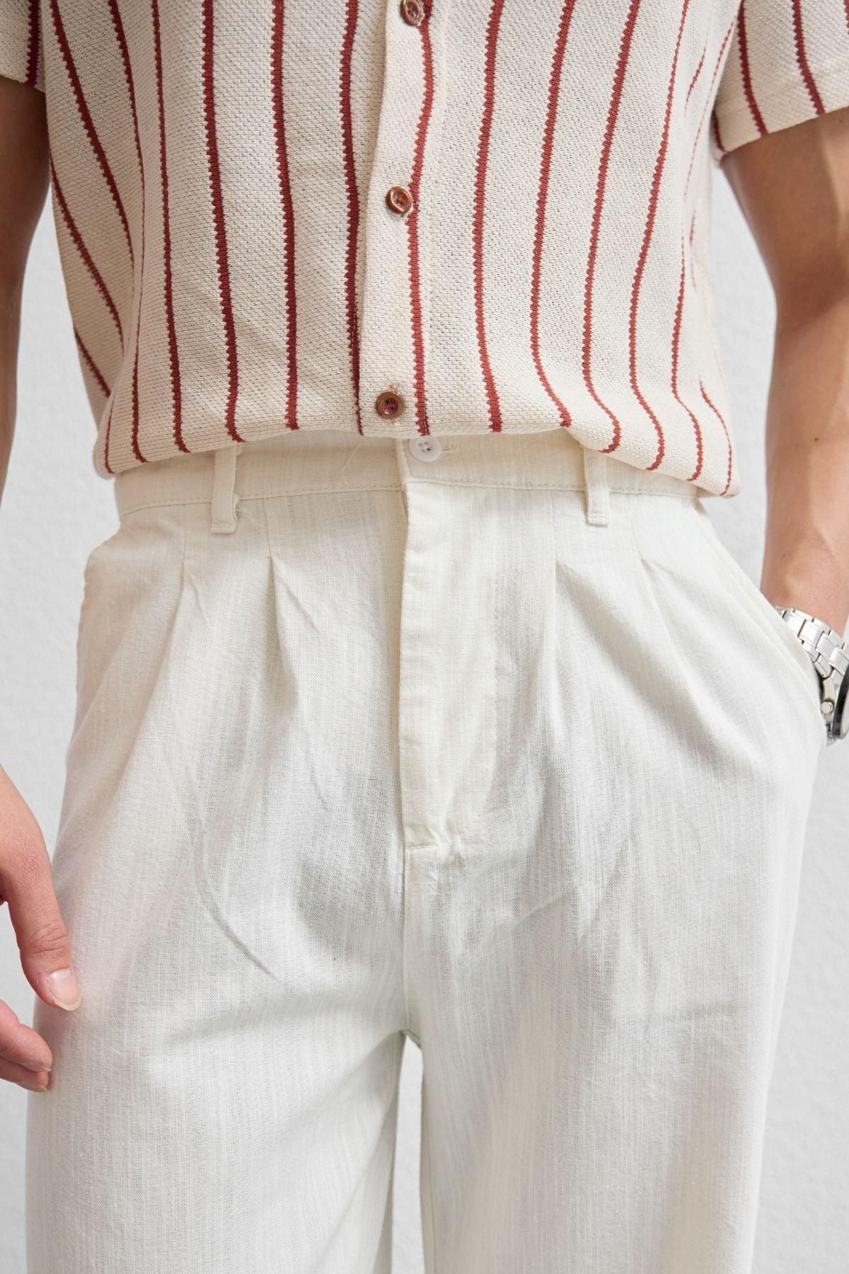 Boso Erkek Çift Pileli Keten Baggy Pantolon - Livio Ferri