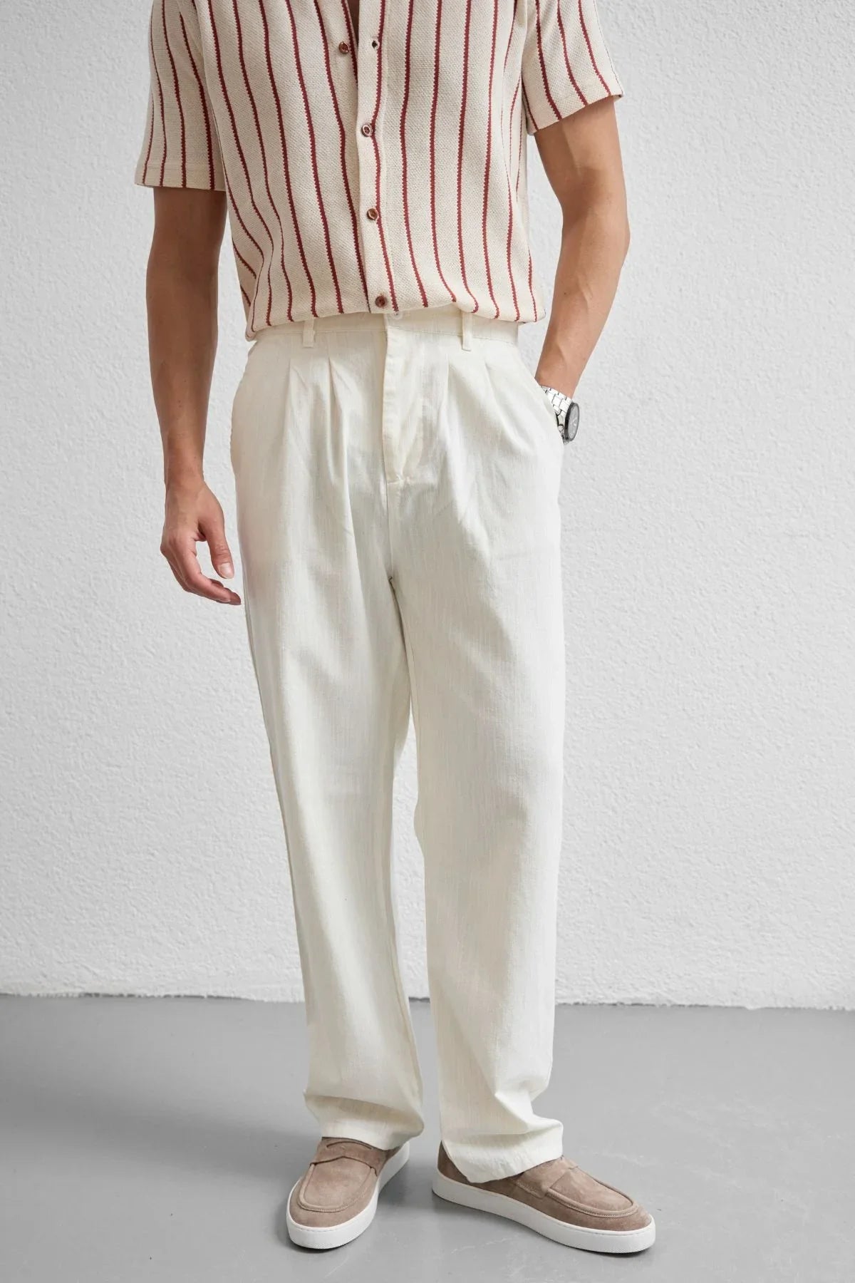 Boso Erkek Çift Pileli Keten Baggy Pantolon - Livio Ferri