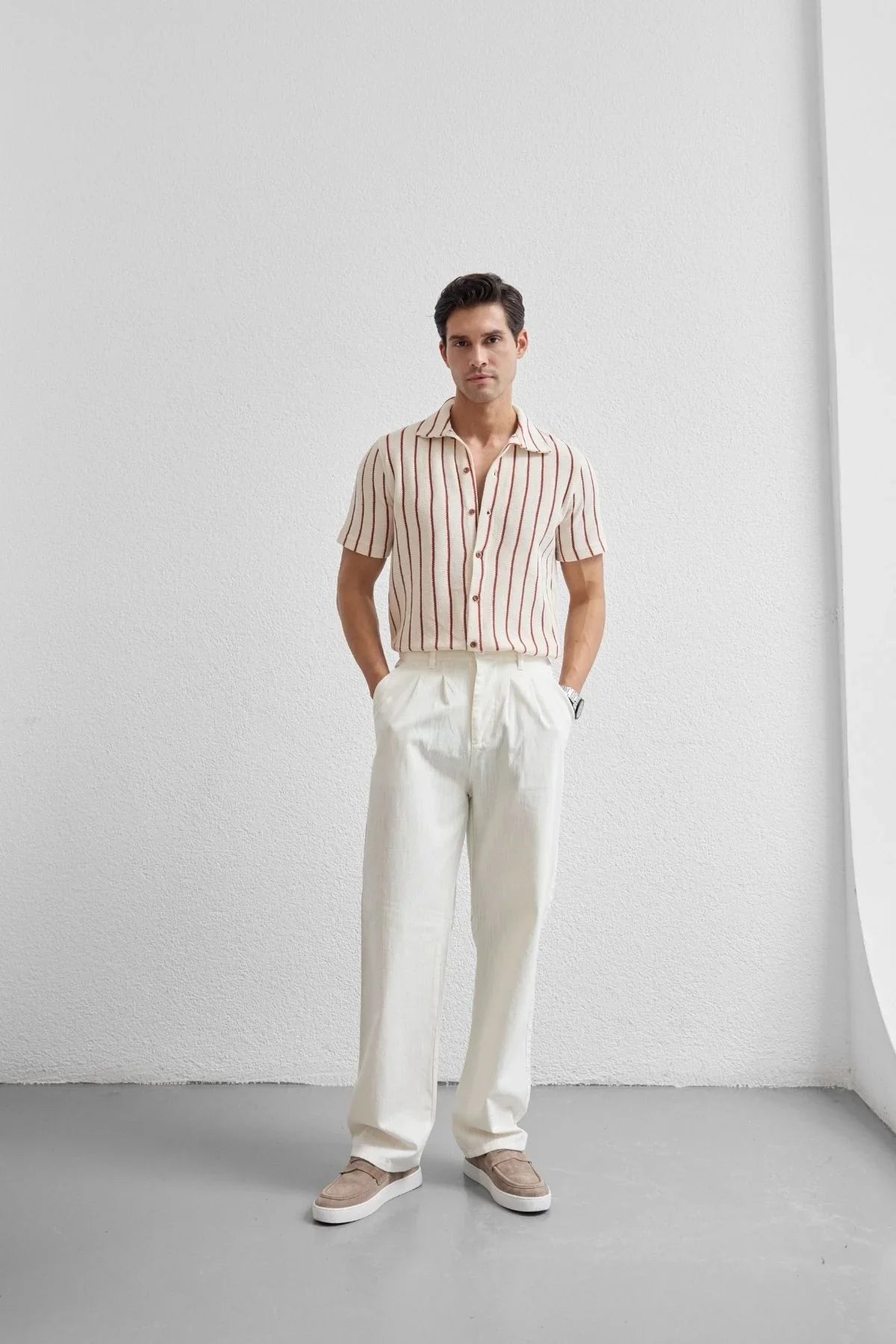 Boso Erkek Çift Pileli Keten Baggy Pantolon - Livio Ferri