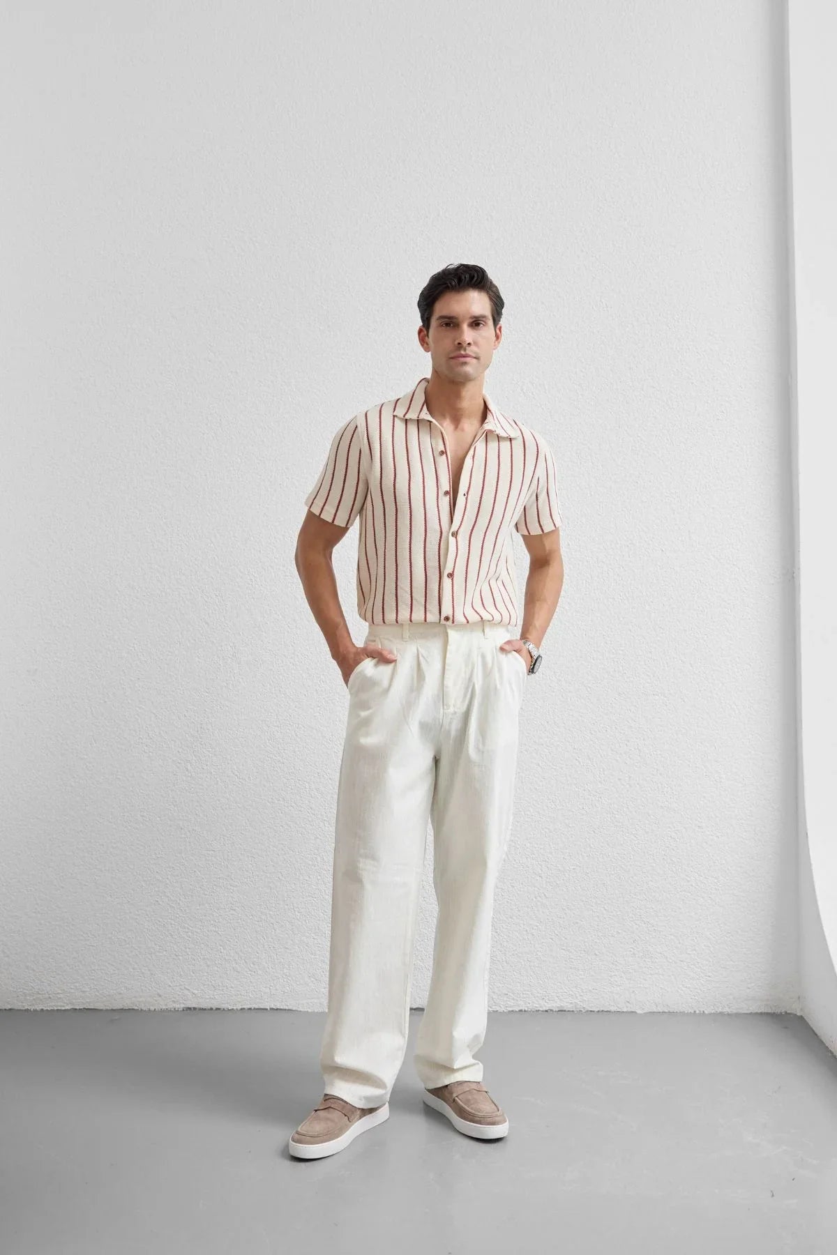 Boso Erkek Çift Pileli Keten Baggy Pantolon - Livio Ferri