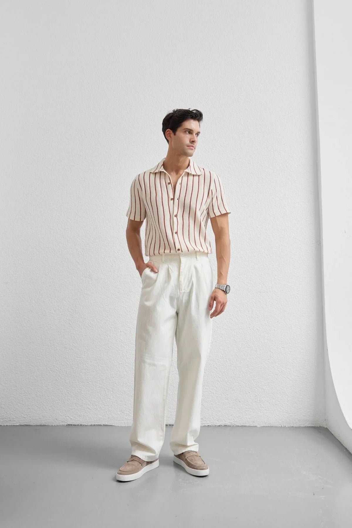 Boso Erkek Çift Pileli Keten Baggy Pantolon - Livio Ferri