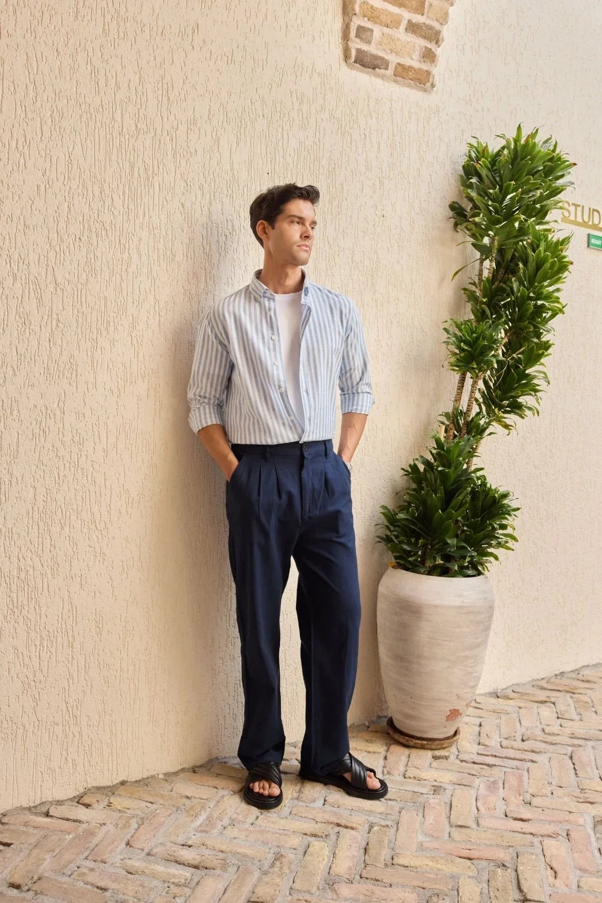 Boso Erkek Çift Pileli Keten Baggy Pantolon - Livio Ferri