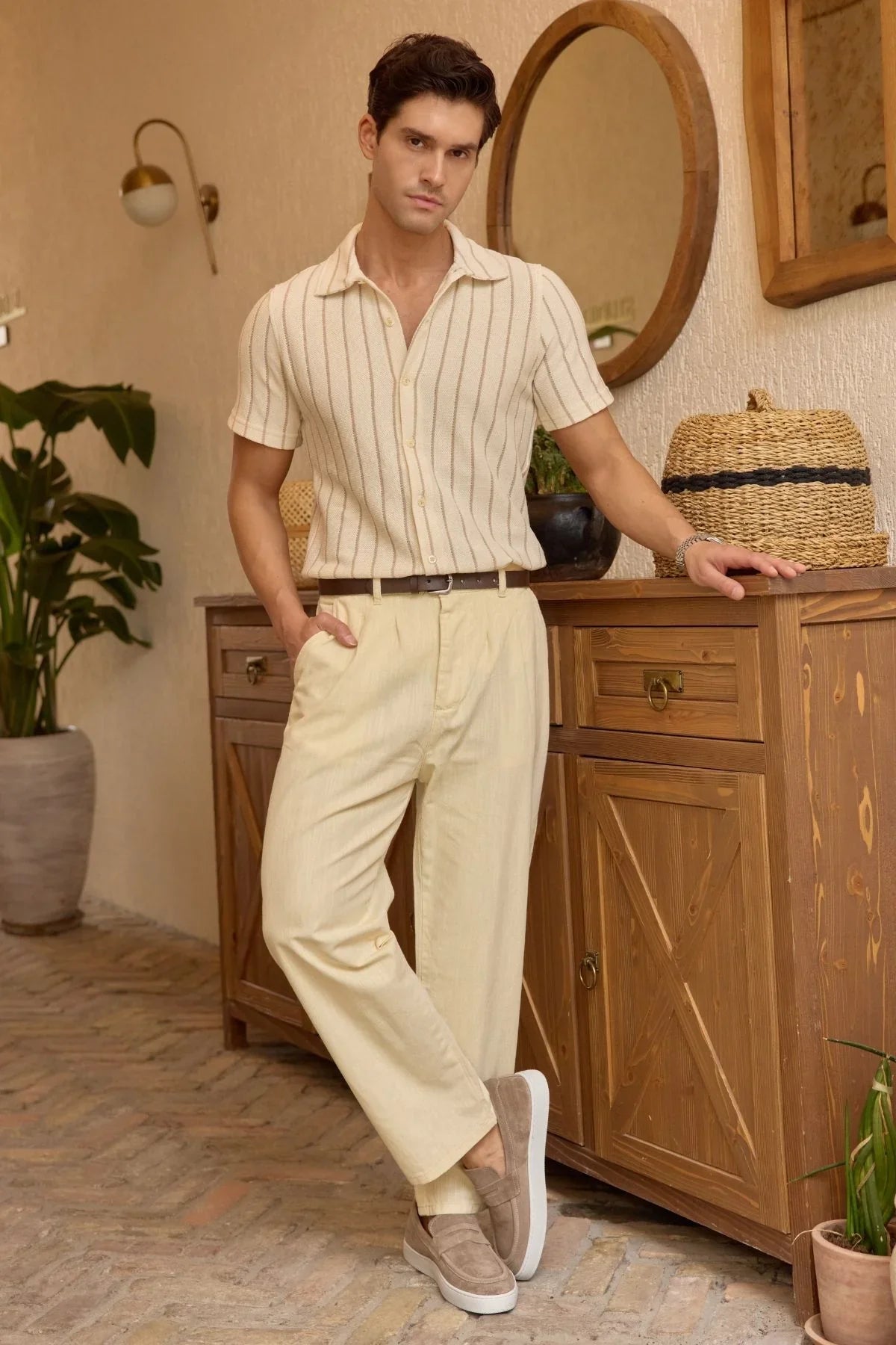 Boso Erkek Çift Pileli Keten Baggy Pantolon - Livio Ferri