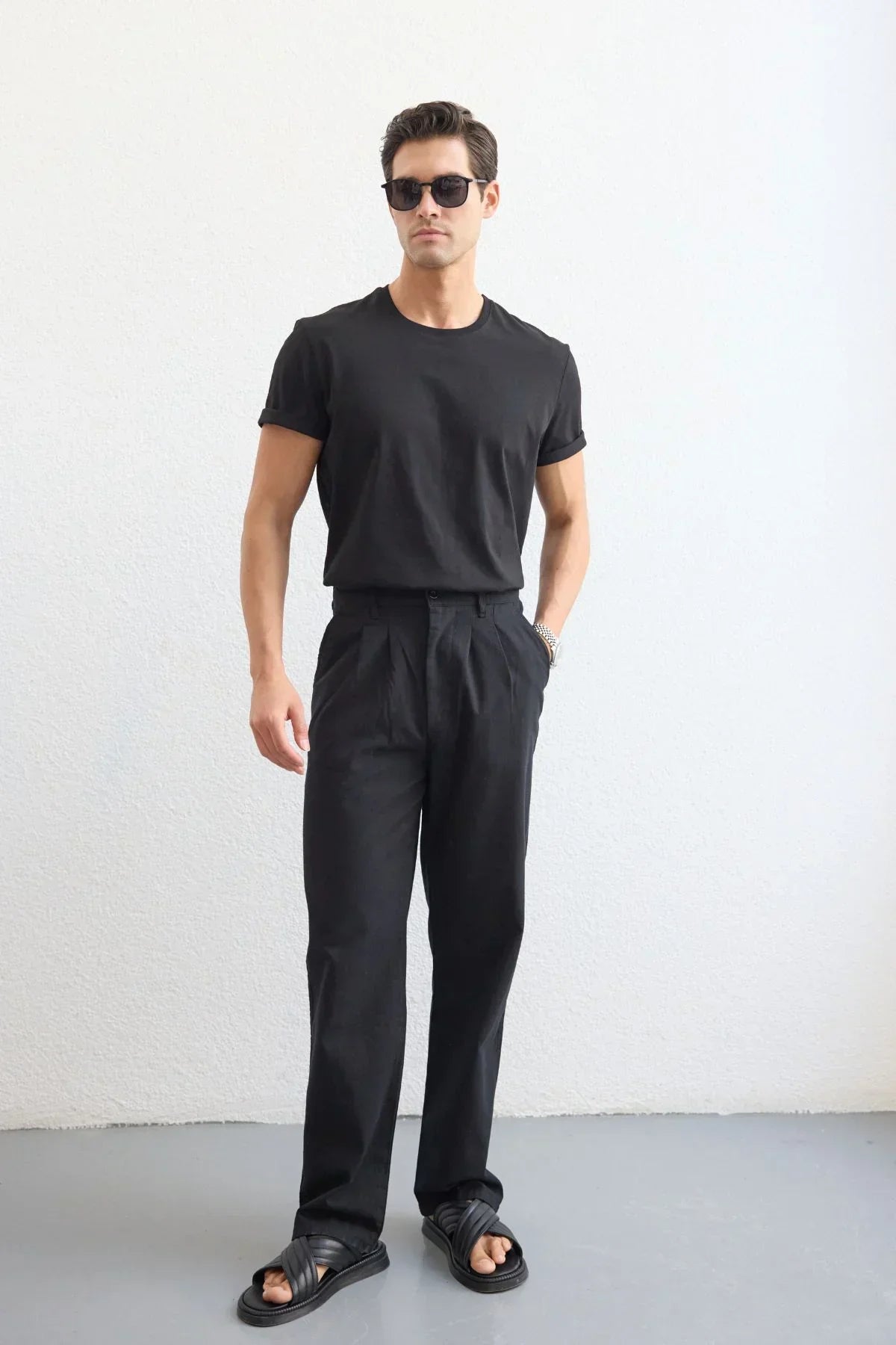 Boso Erkek Çift Pileli Keten Baggy Pantolon - Livio Ferri