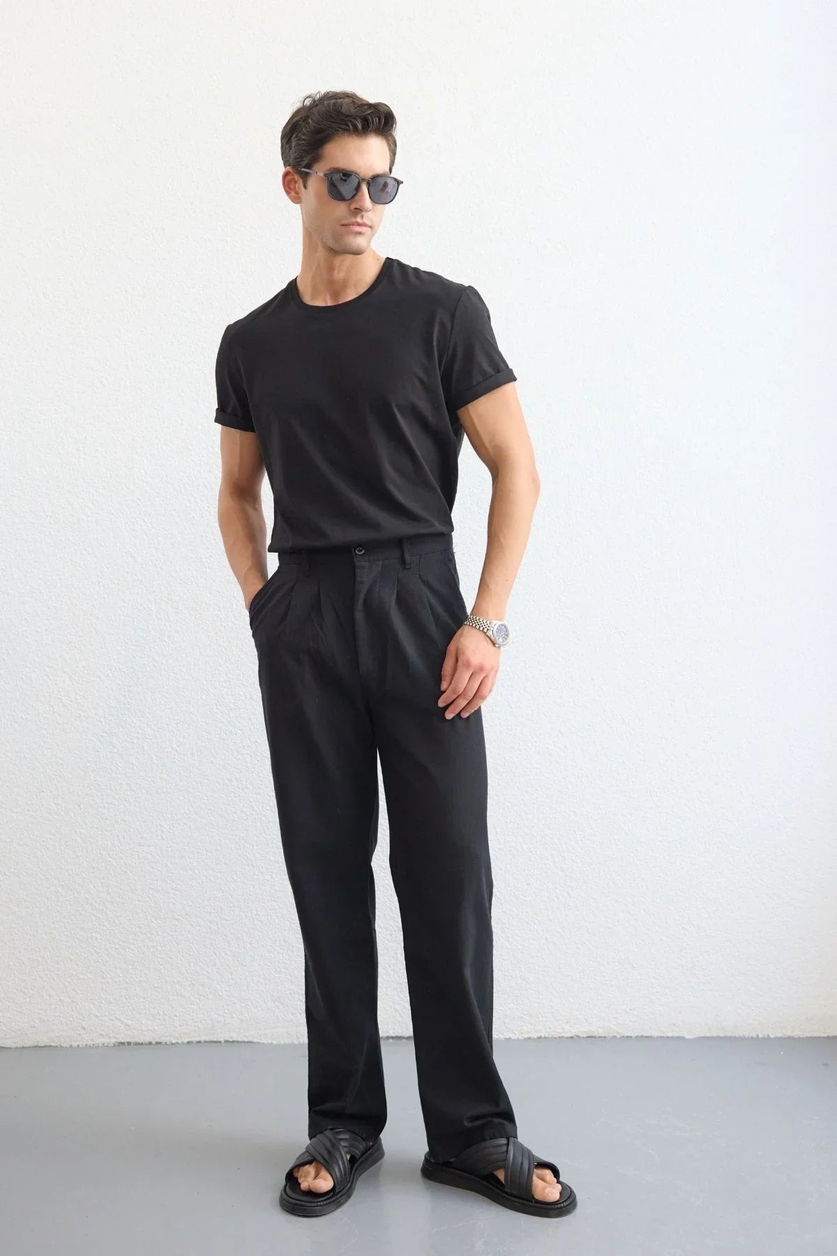 Boso Erkek Çift Pileli Keten Baggy Pantolon - Livio Ferri