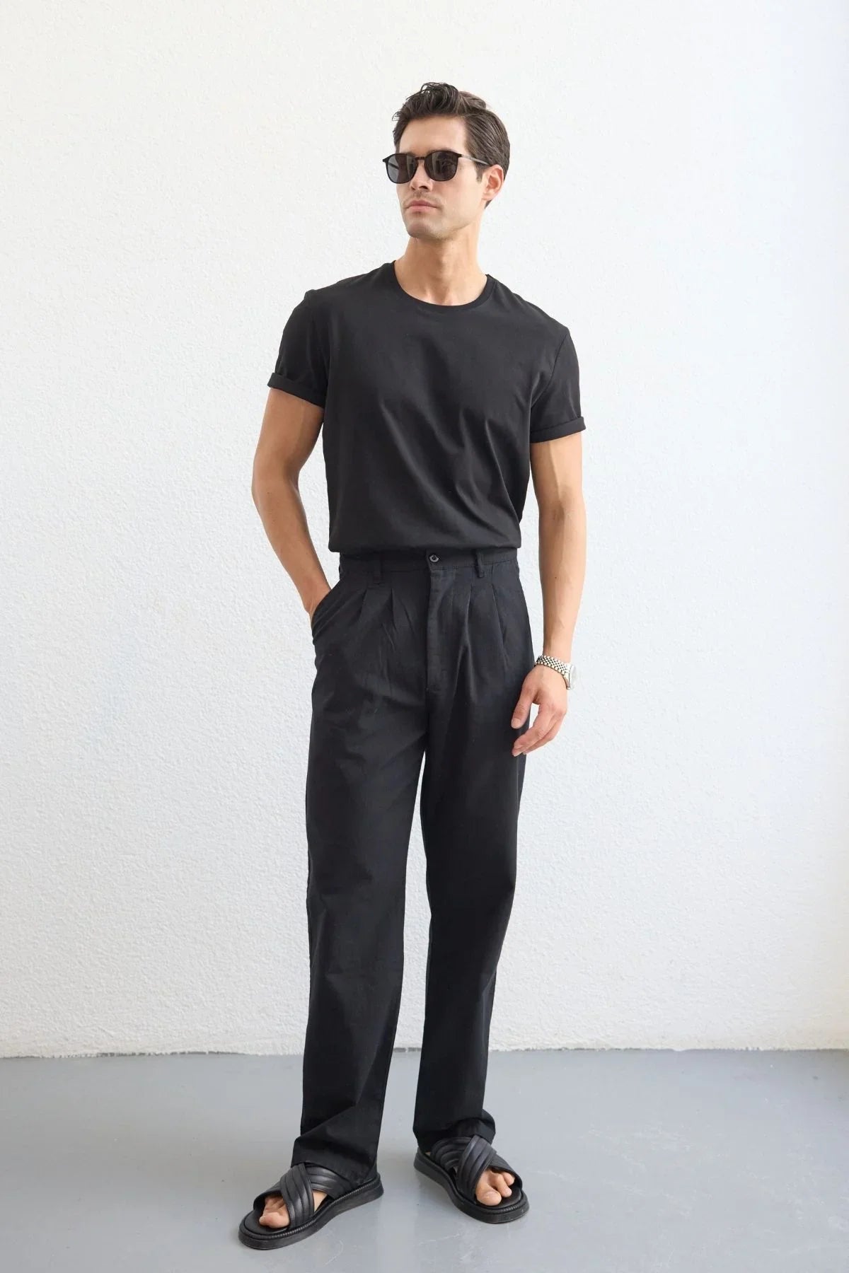 Boso Erkek Çift Pileli Keten Baggy Pantolon - Livio Ferri