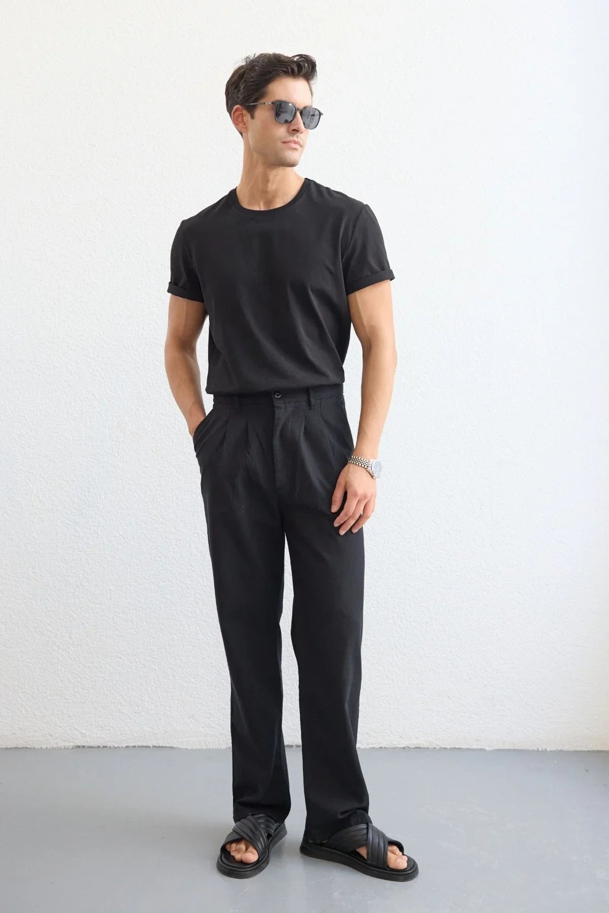 Boso Erkek Çift Pileli Keten Baggy Pantolon - Livio Ferri