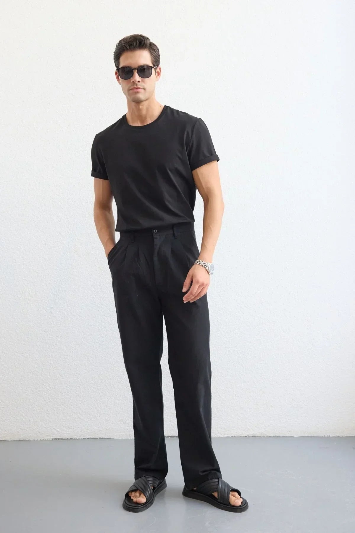Boso Erkek Çift Pileli Keten Baggy Pantolon - Livio Ferri