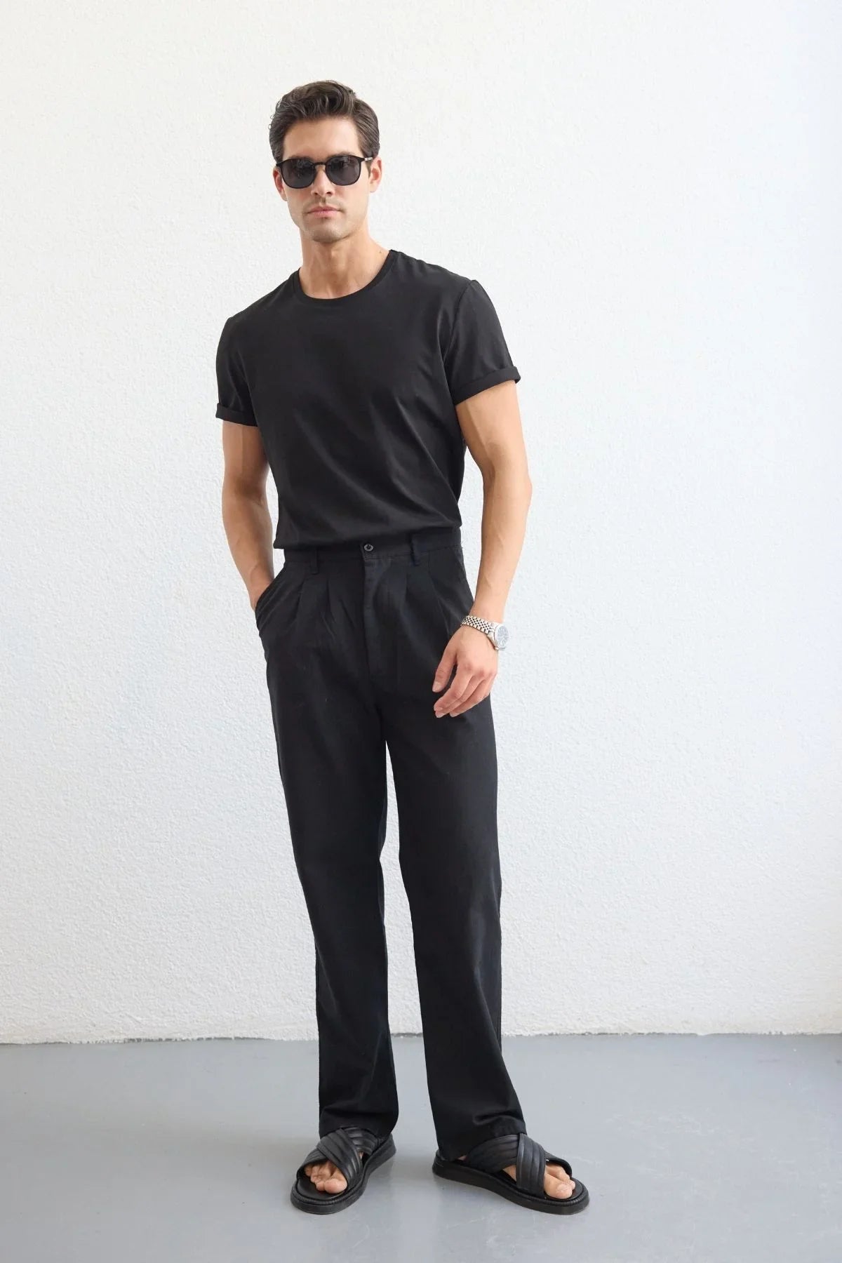 Boso Erkek Çift Pileli Keten Baggy Pantolon - Livio Ferri