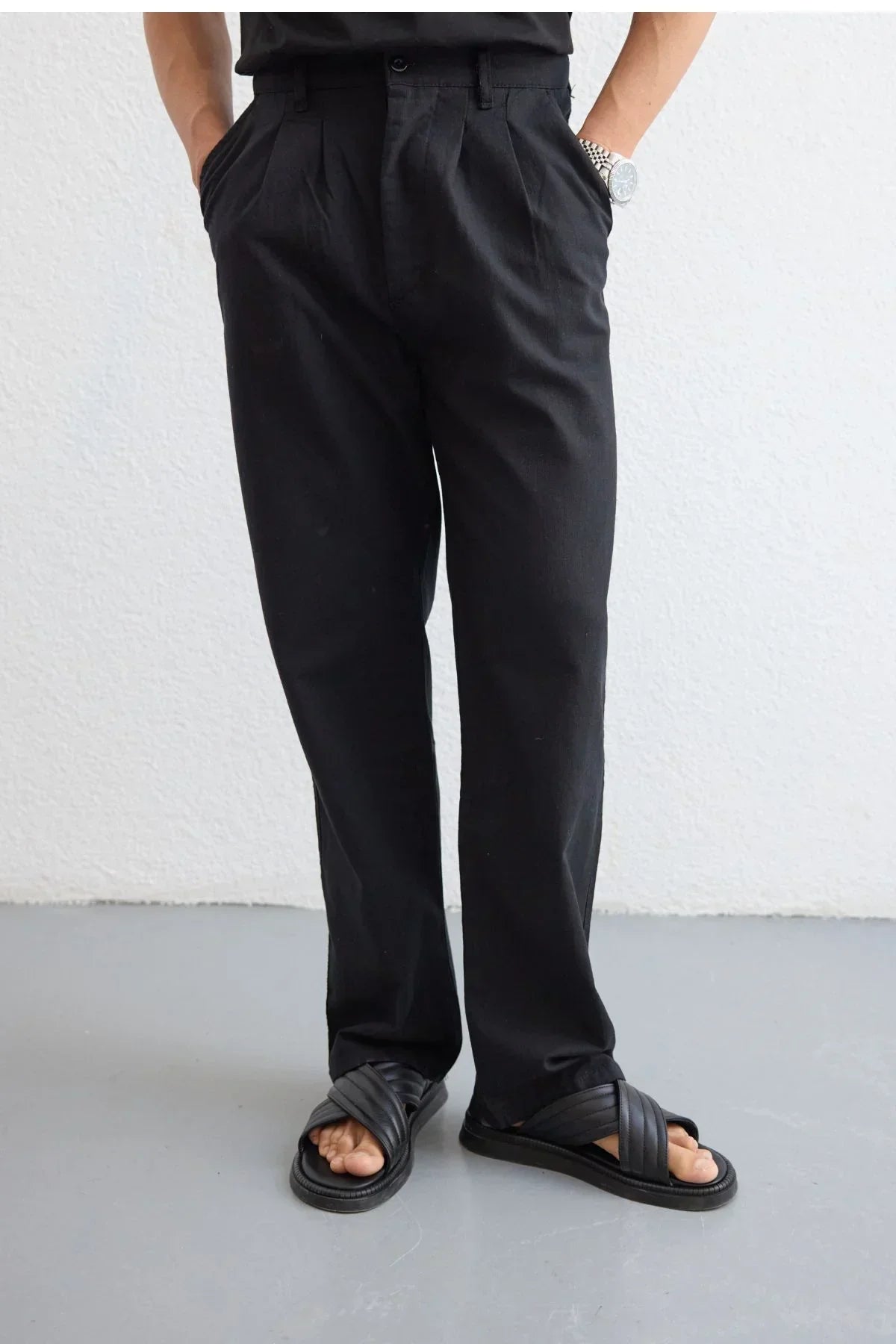 Boso Erkek Çift Pileli Keten Baggy Pantolon - Livio Ferri