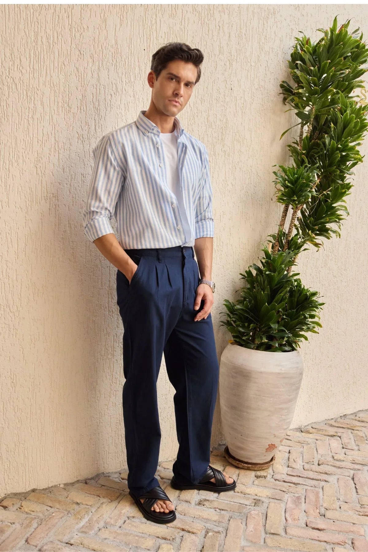 Boso Erkek Çift Pileli Keten Baggy Pantolon - Livio Ferri