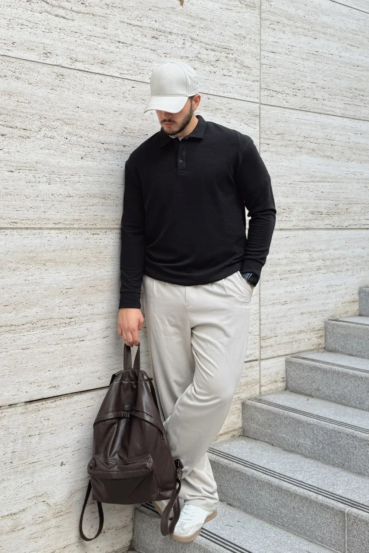 Cali Erkek Regular Fit Polo Yaka Uzun Kollu Sweatshirt Tişört - Livio Ferri