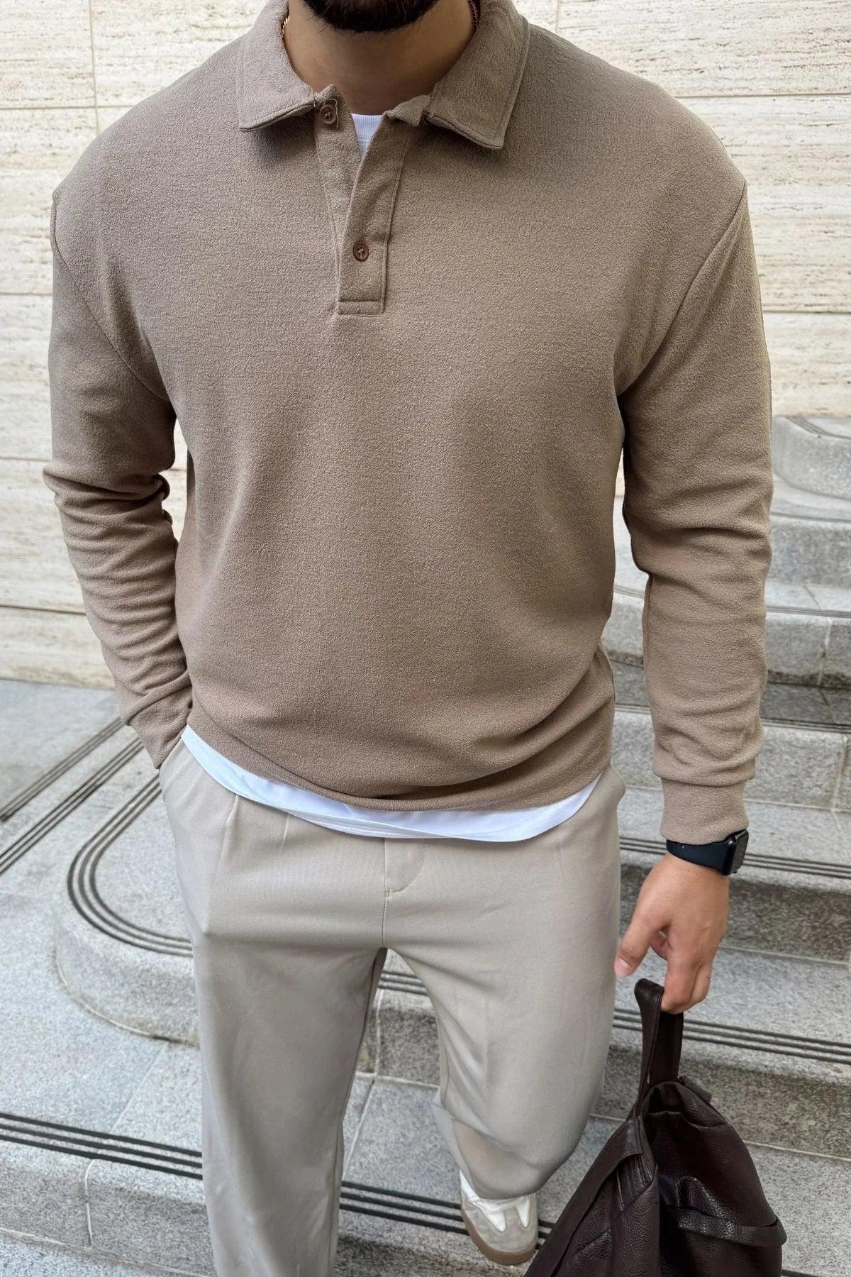 Cali Erkek Regular Fit Polo Yaka Uzun Kollu Sweatshirt Tişört - Livio Ferri