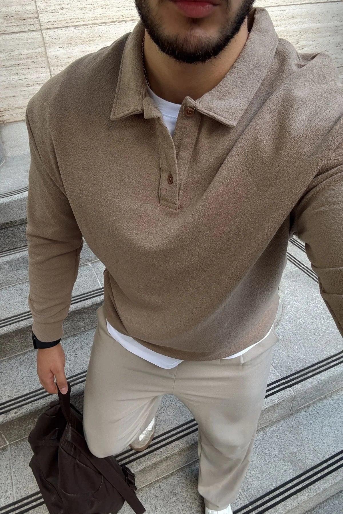 Cali Erkek Regular Fit Polo Yaka Uzun Kollu Sweatshirt Tişört - Livio Ferri
