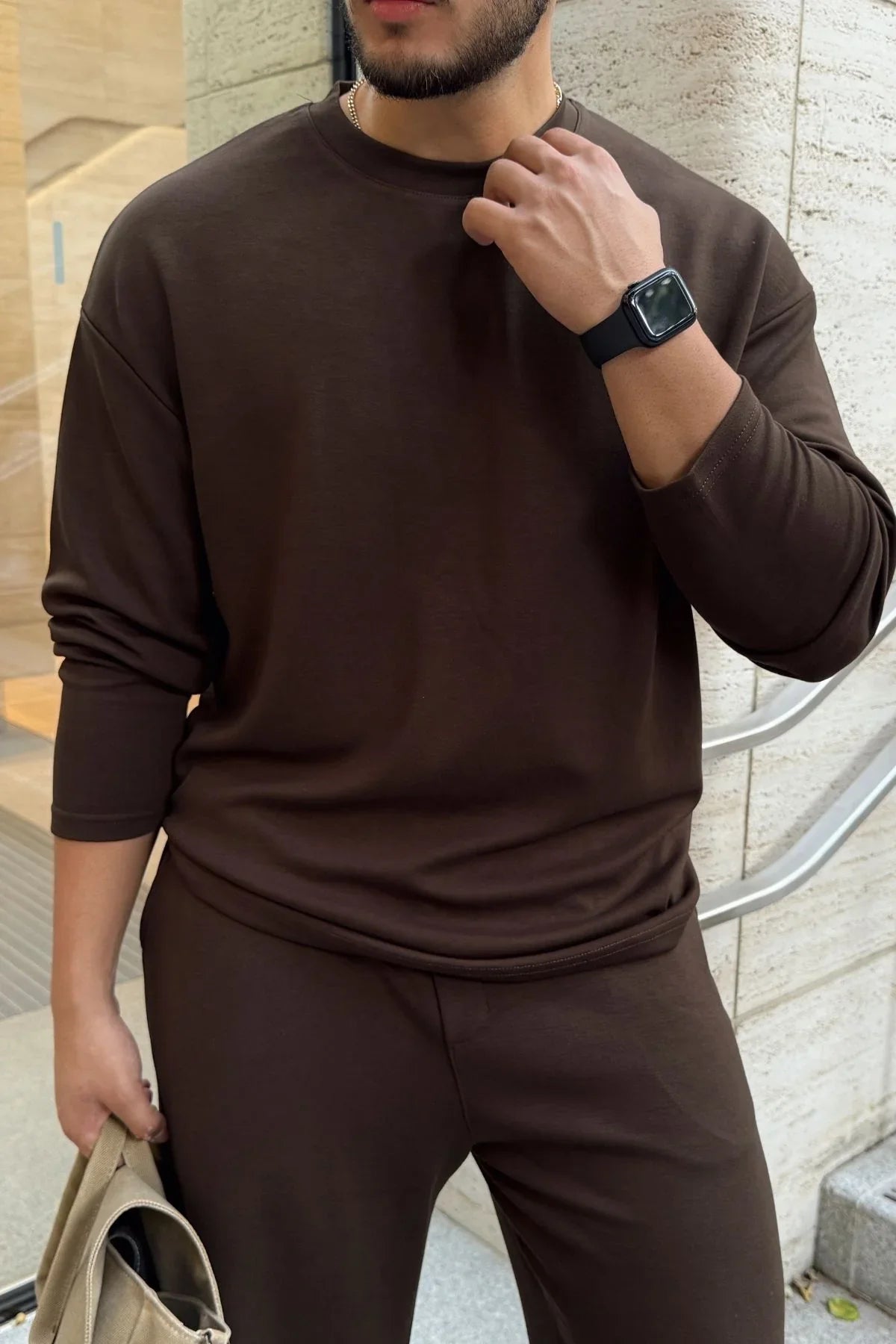 Arnik Oversize Erkek Dökümlü Soft Touch Uzun Kollu Sweatshirt Tişört - Livio Ferri