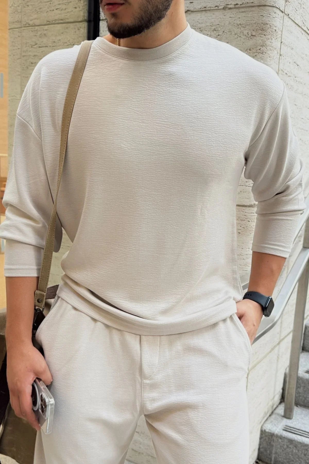 Arnik Oversize Erkek Dökümlü Soft Touch Uzun Kollu Sweatshirt Tişört - Livio Ferri